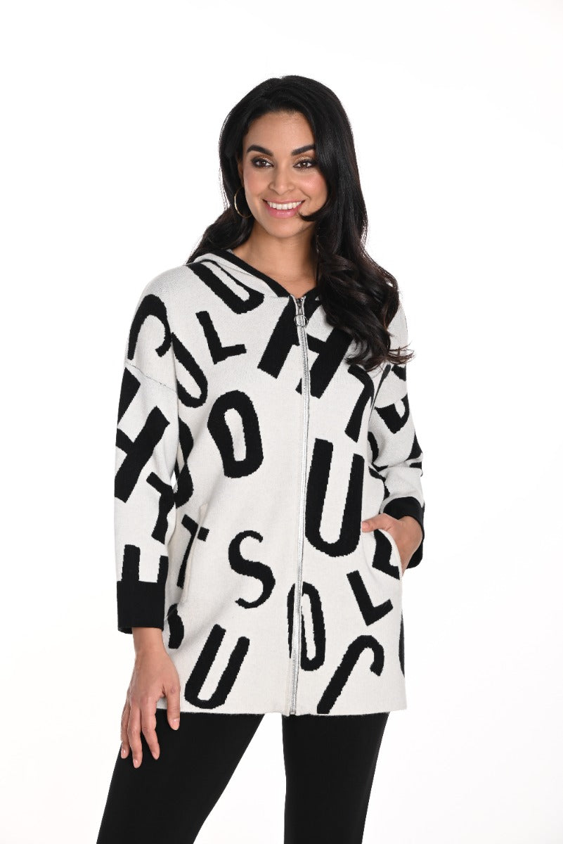 Alphabet Print Hooded Knit Jacket