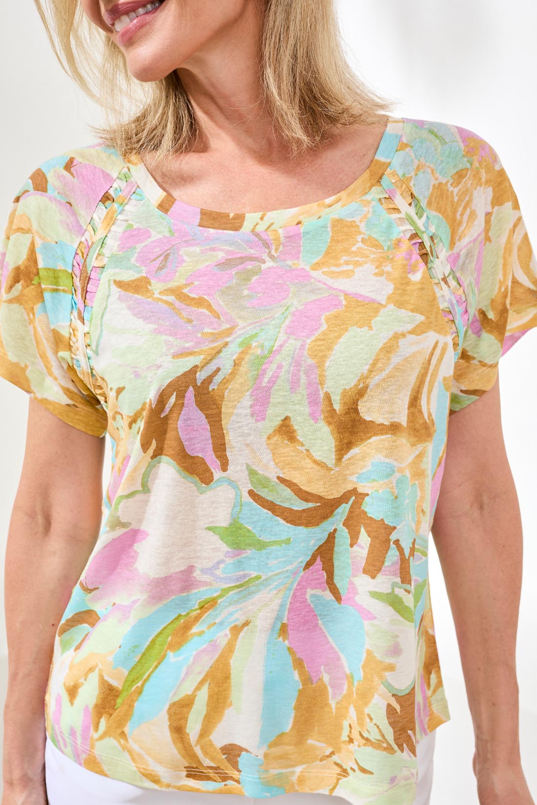 Watercolor Print Linen Blend Top