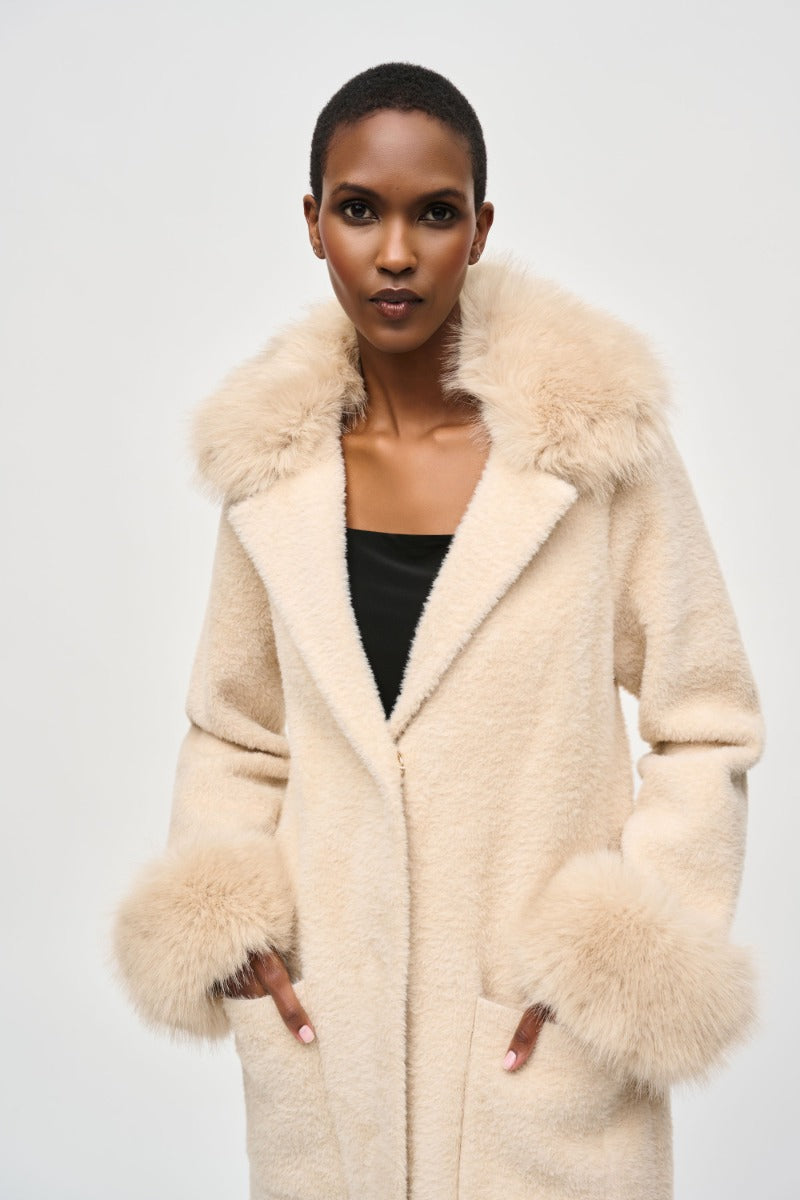 Faux Fur Trim Eyelash Knit Coat