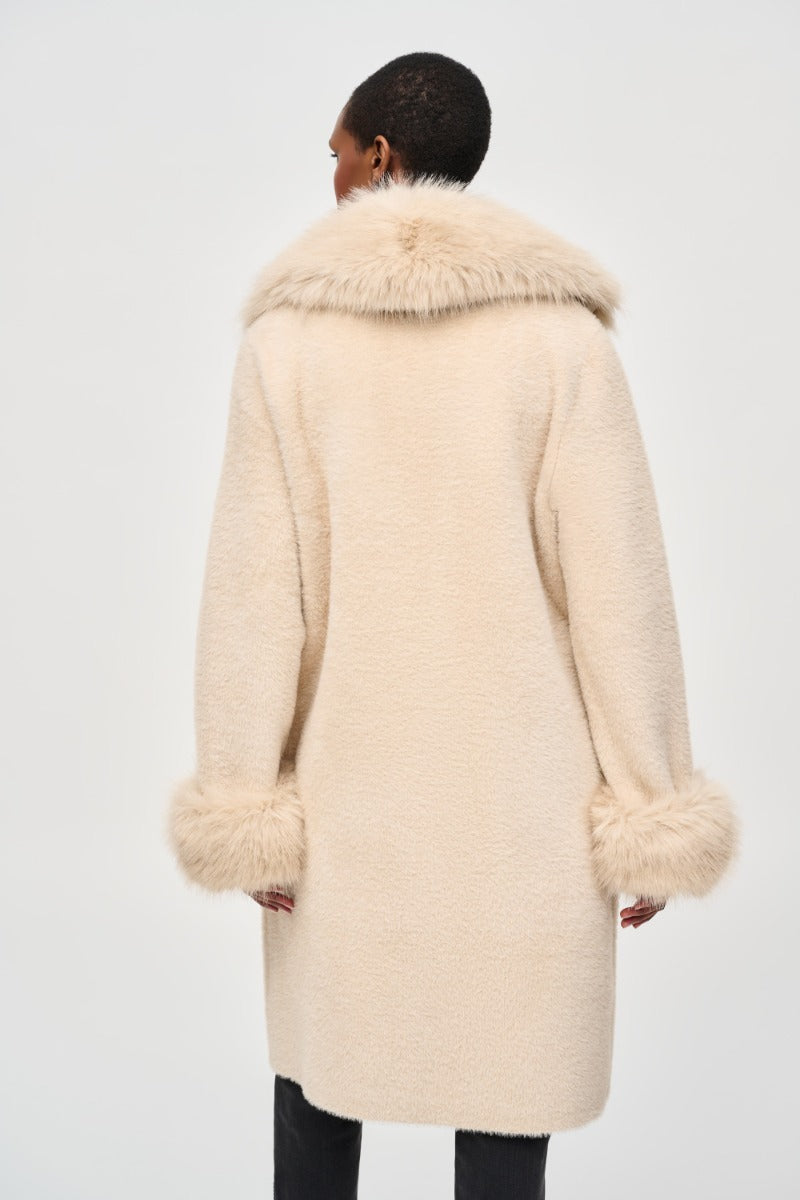 Faux Fur Trim Eyelash Knit Coat