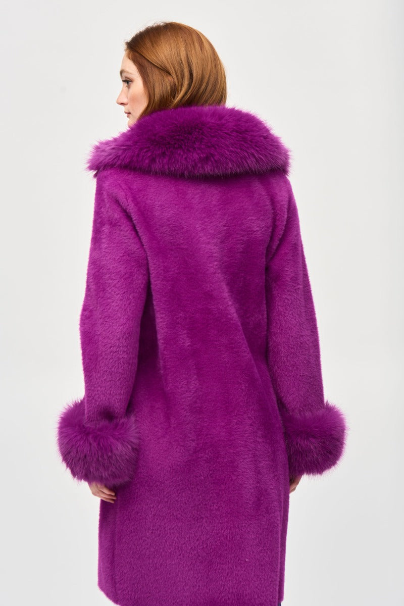 Faux Fur Trim Eyelash Knit Coat