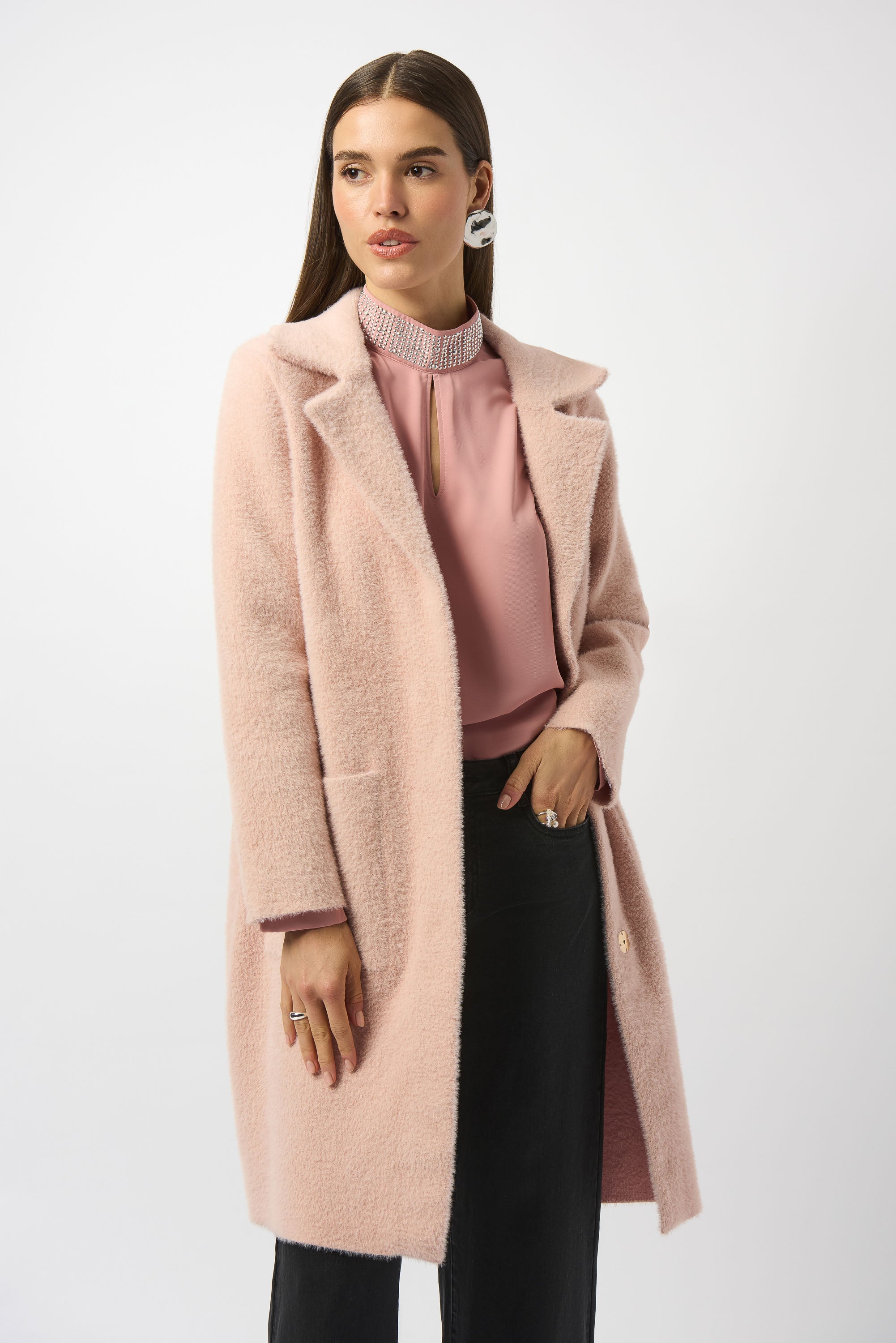 Faux Fur Trim Eyelash Knit Coat