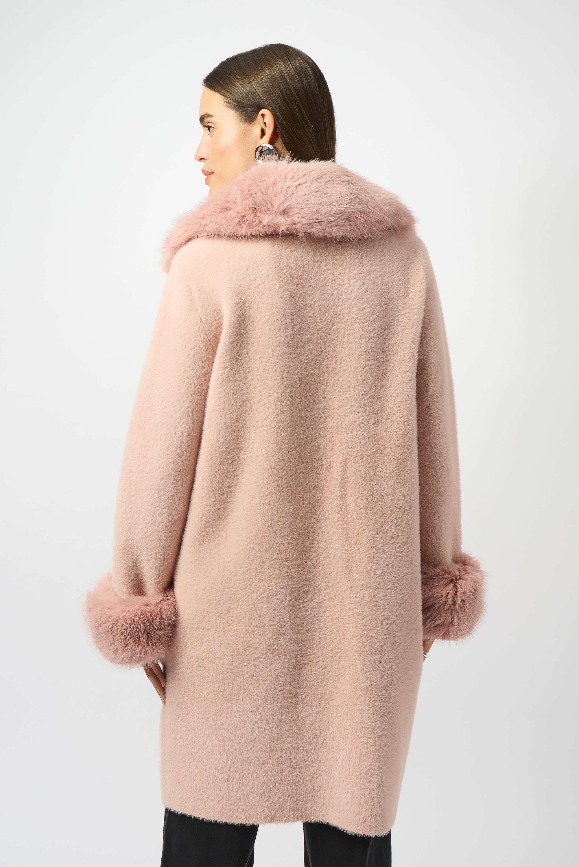 Faux Fur Trim Eyelash Knit Coat