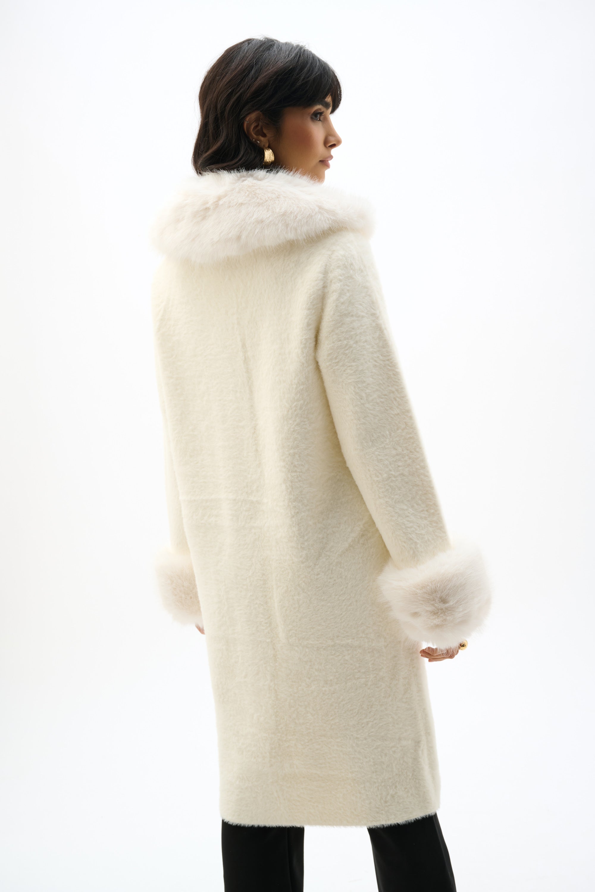 Faux Fur Trim Eyelash Knit Coat