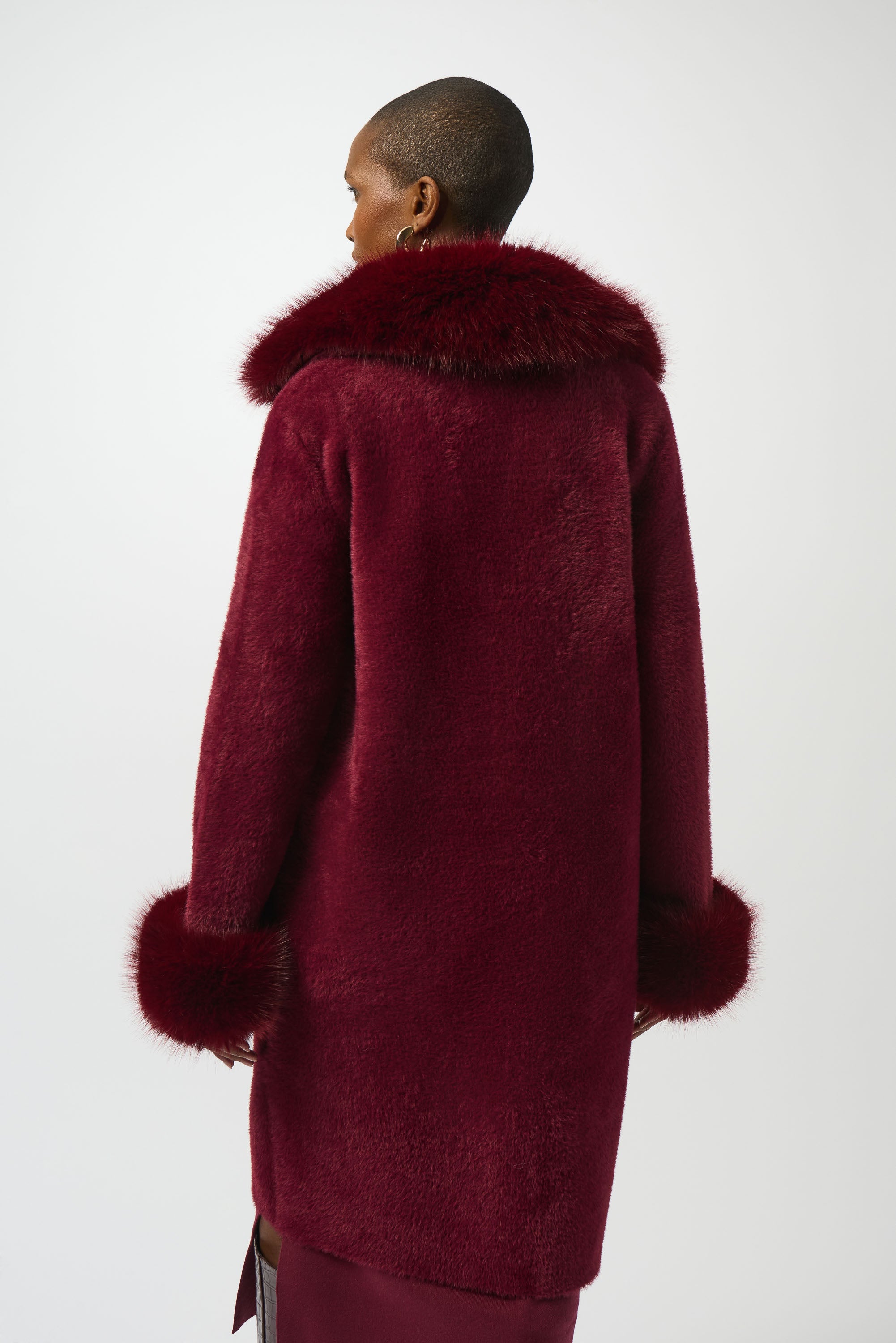 Faux Fur Trim Eyelash Knit Coat