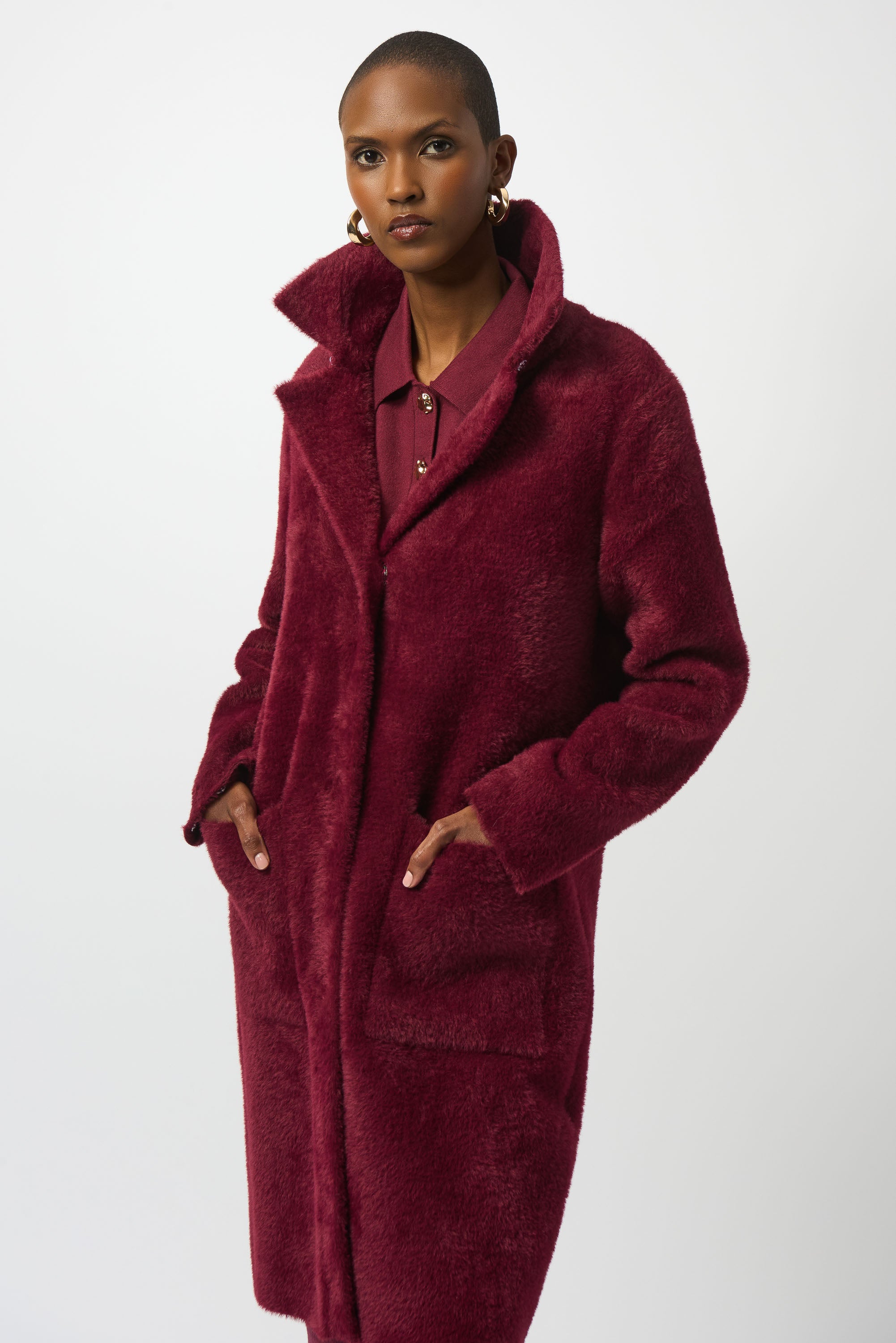 Faux Fur Trim Eyelash Knit Coat