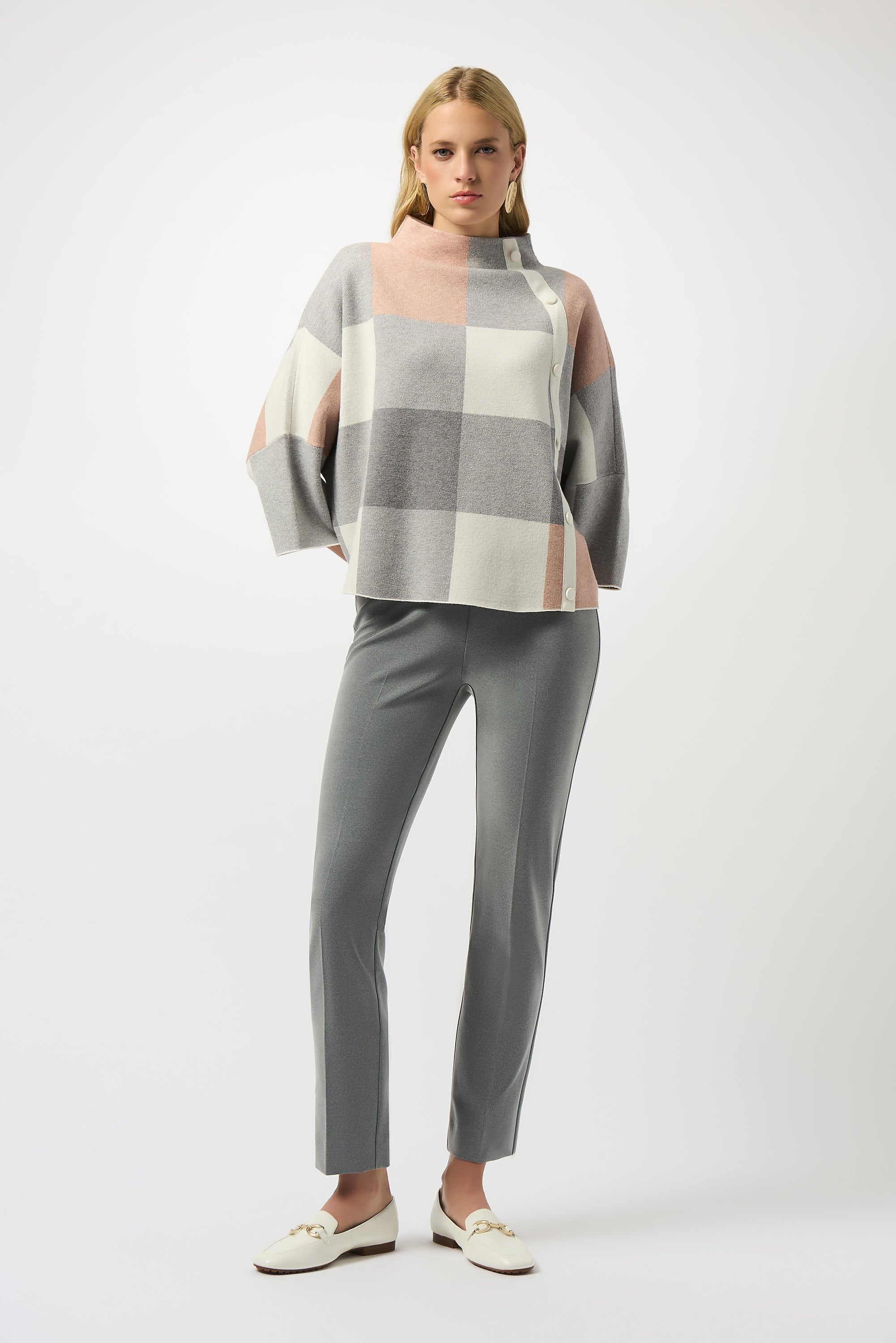 Plaid Knit Funnel Neck Top