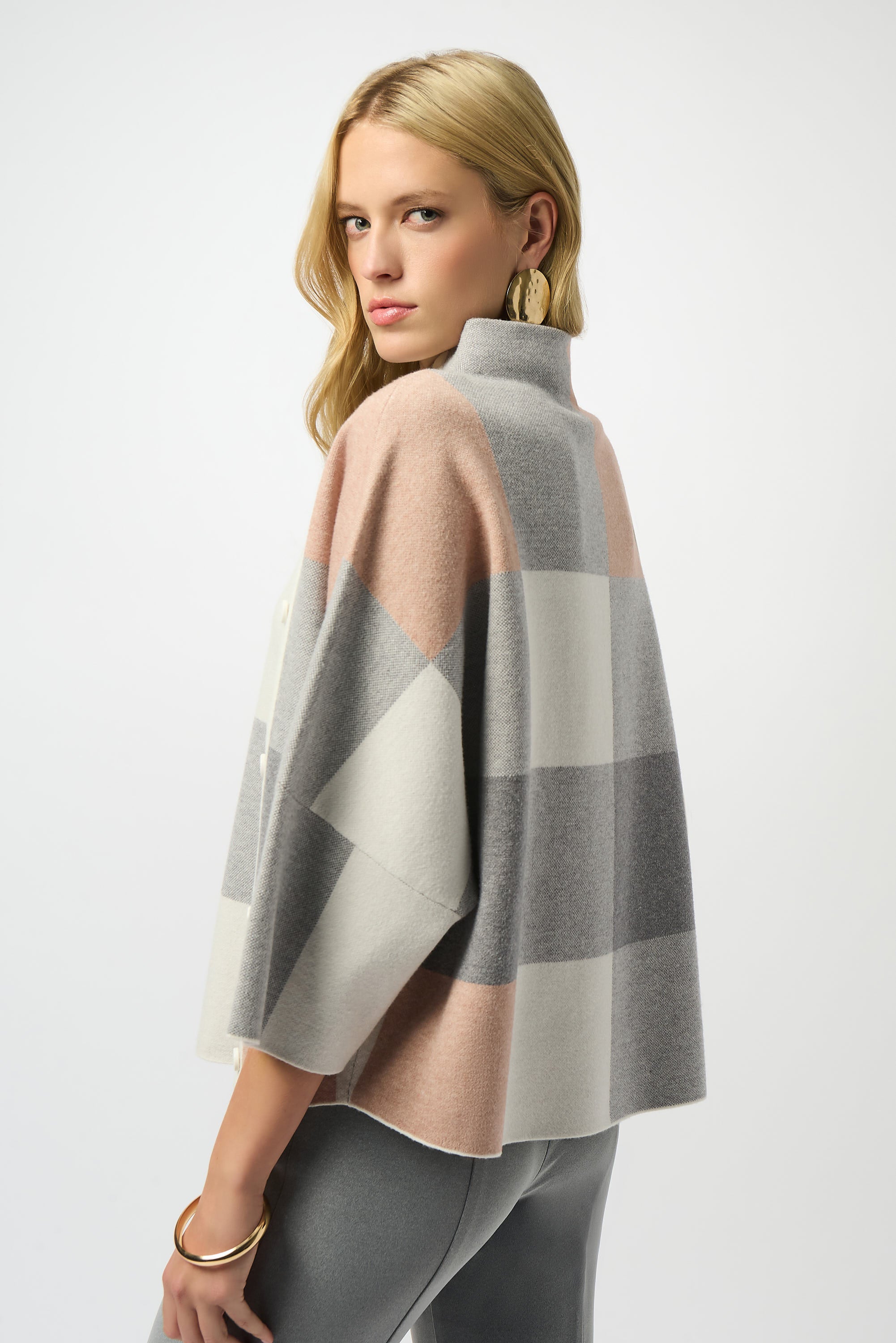 Plaid Knit Funnel Neck Top