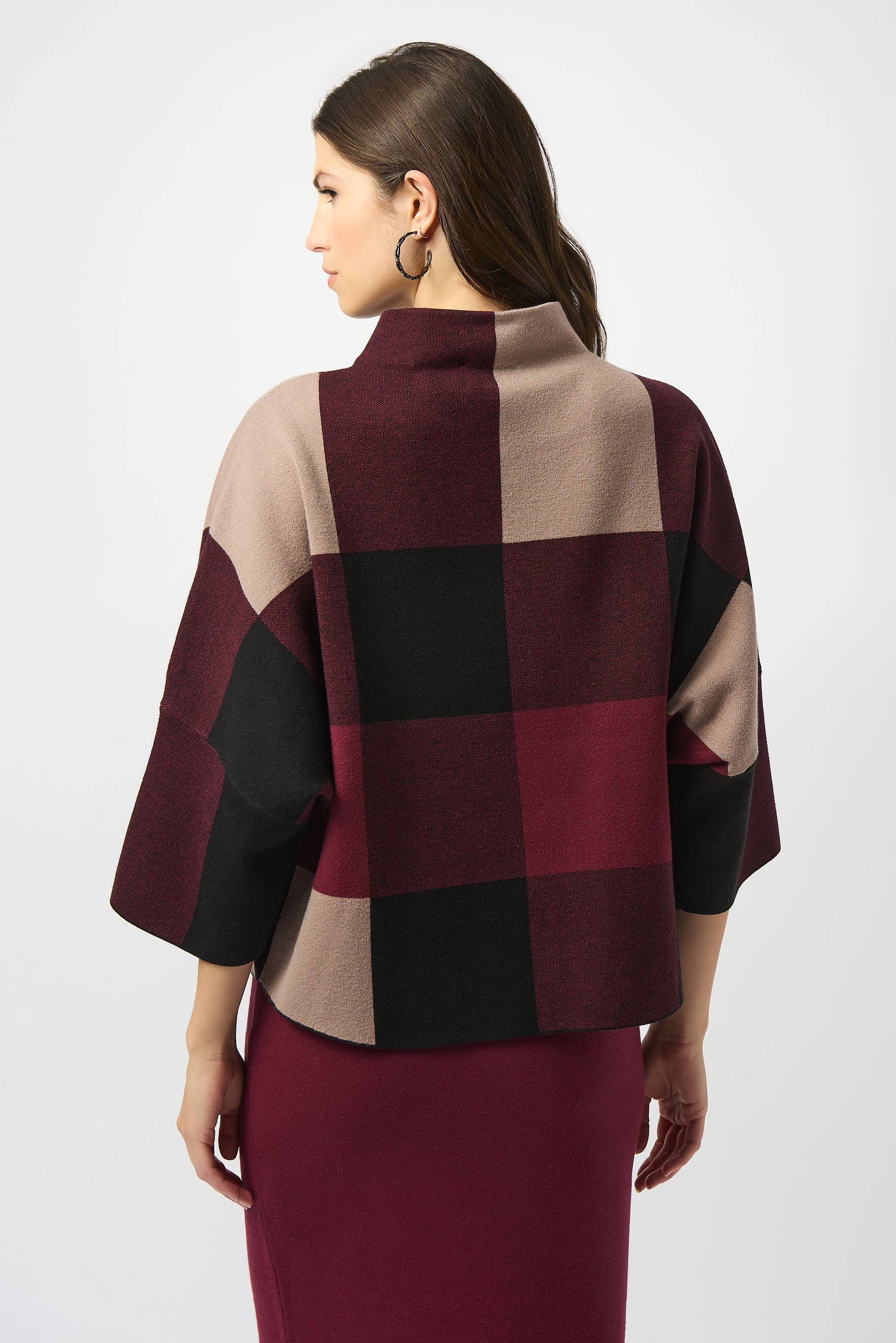 Plaid Knit Funnel Neck Top