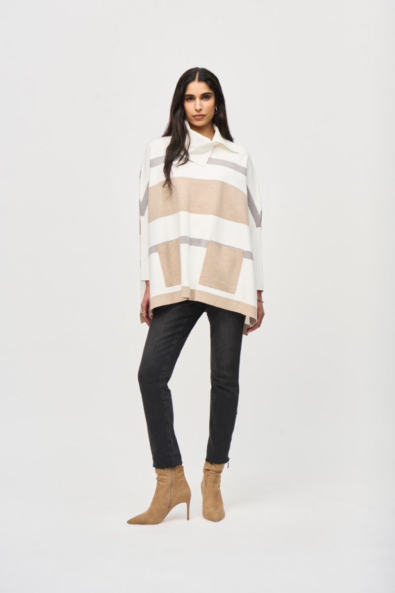 Cowl Neck Stripe Poncho