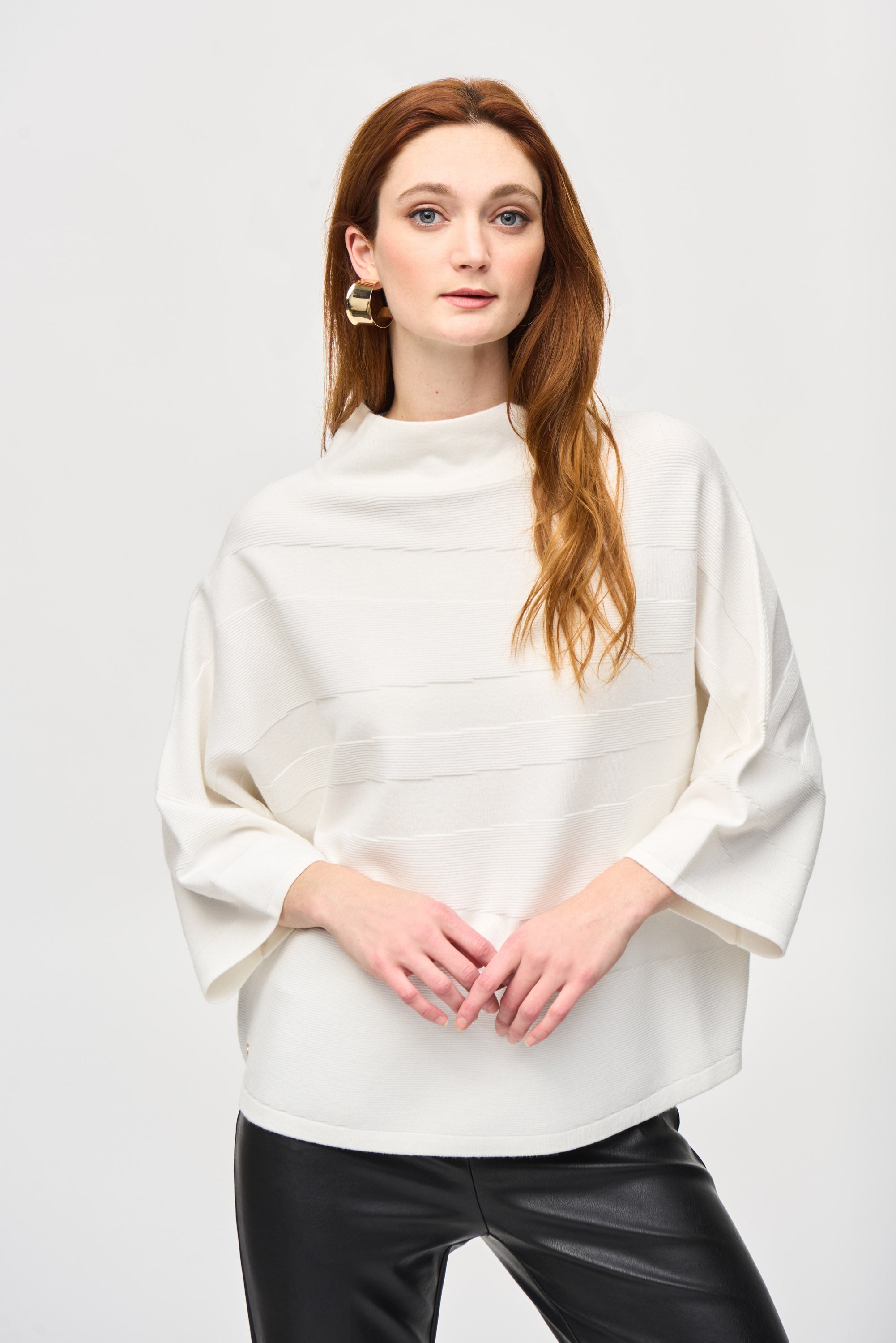 Funnel Neck Rib Knit Pullover