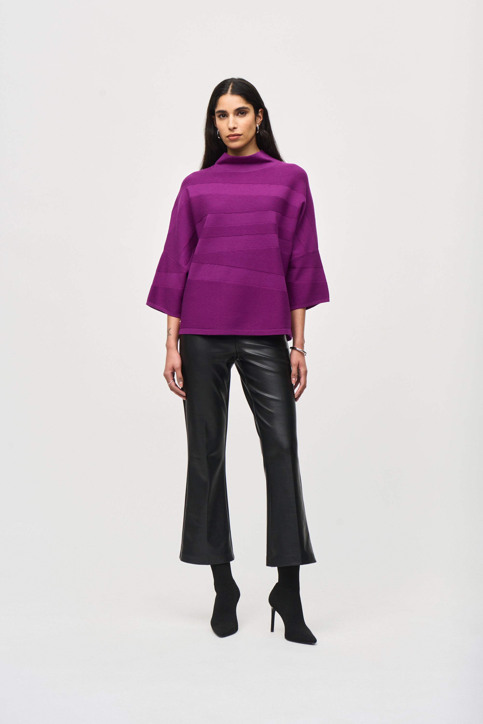 Funnel Neck Rib Knit Pullover