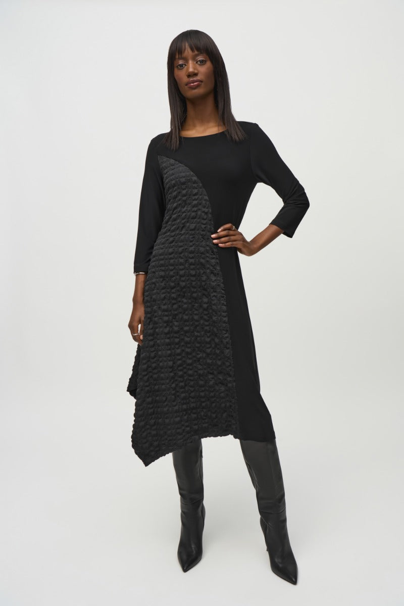 Bubble Jacquard Handkerchief Hem Midi Dress