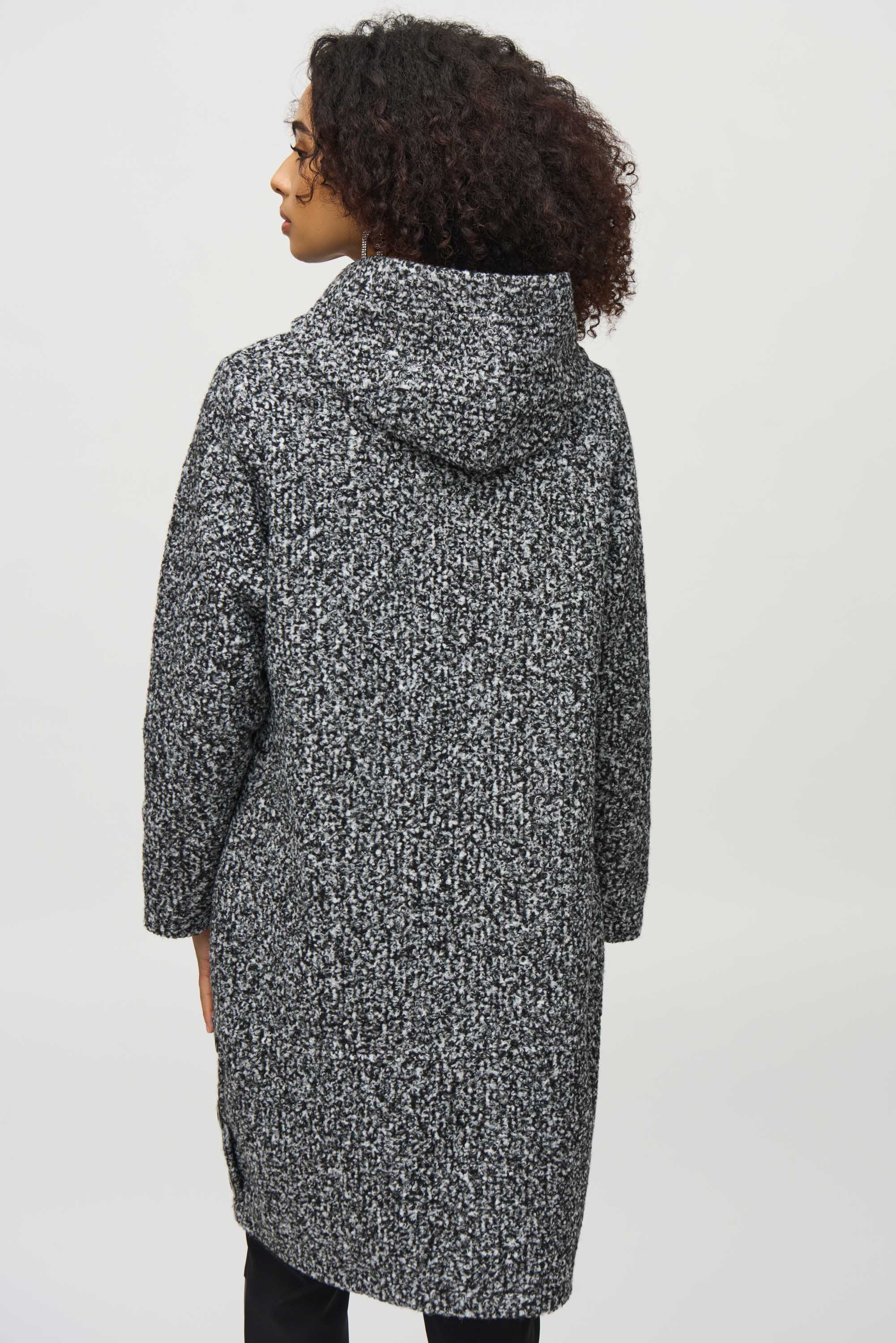 Boucle Zip Front Hood Coat