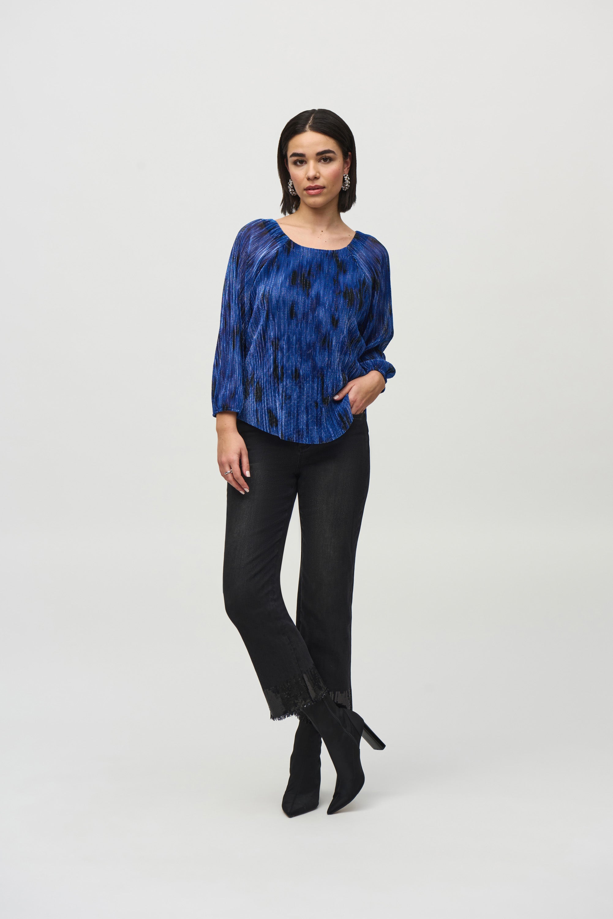 Abstract Print Lurex Pleated Top