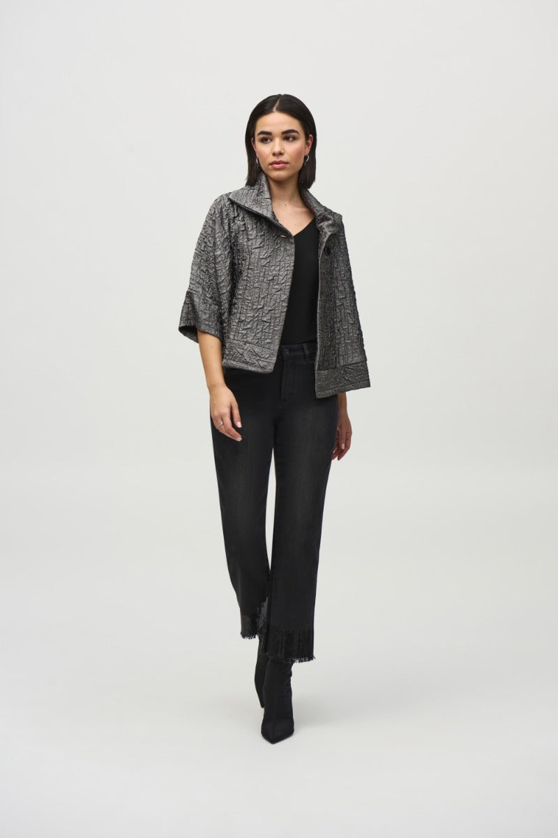 Assymetric Button Front Jacquard Jacket