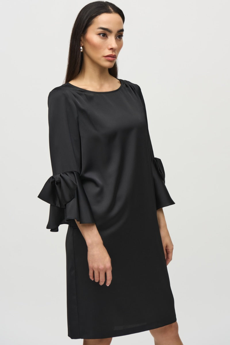 Bow Detail Bell Sleeve Satin Dress