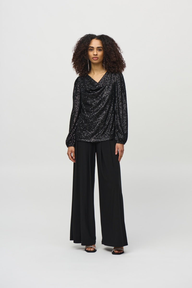 Drape Neck Sequin Top