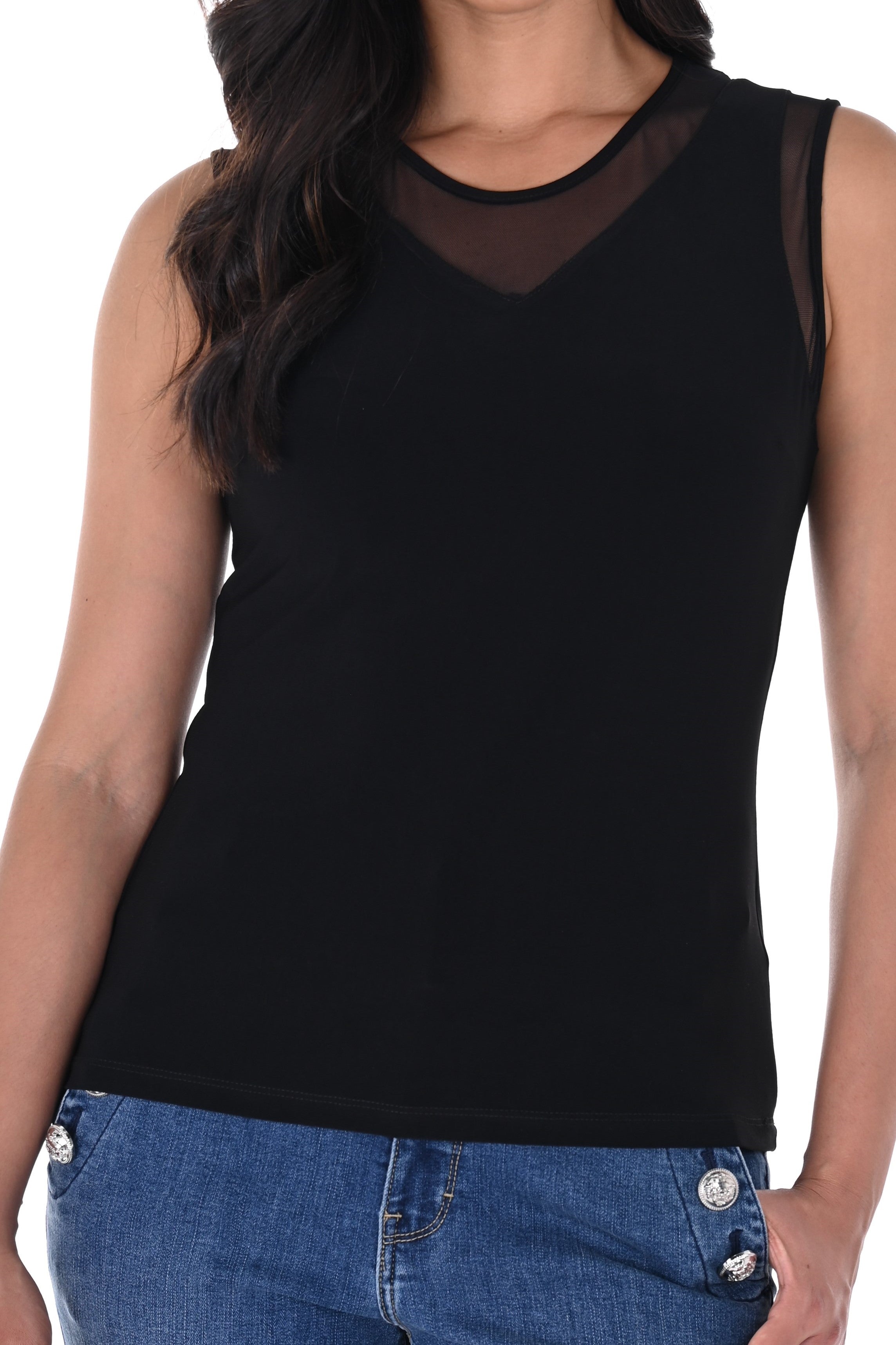 Sleeveless Mesh Yoke Top