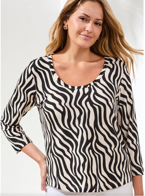 Zebra Print Scoop Neck Top