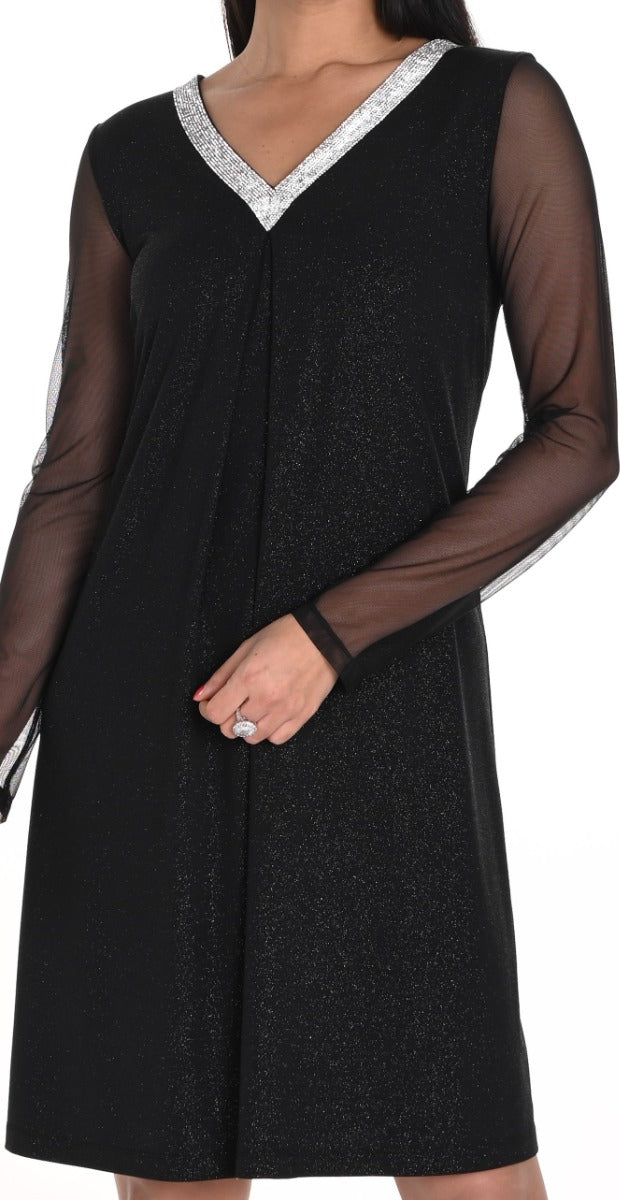 Rhinestone V-Neck Sparkle Jersey Dress