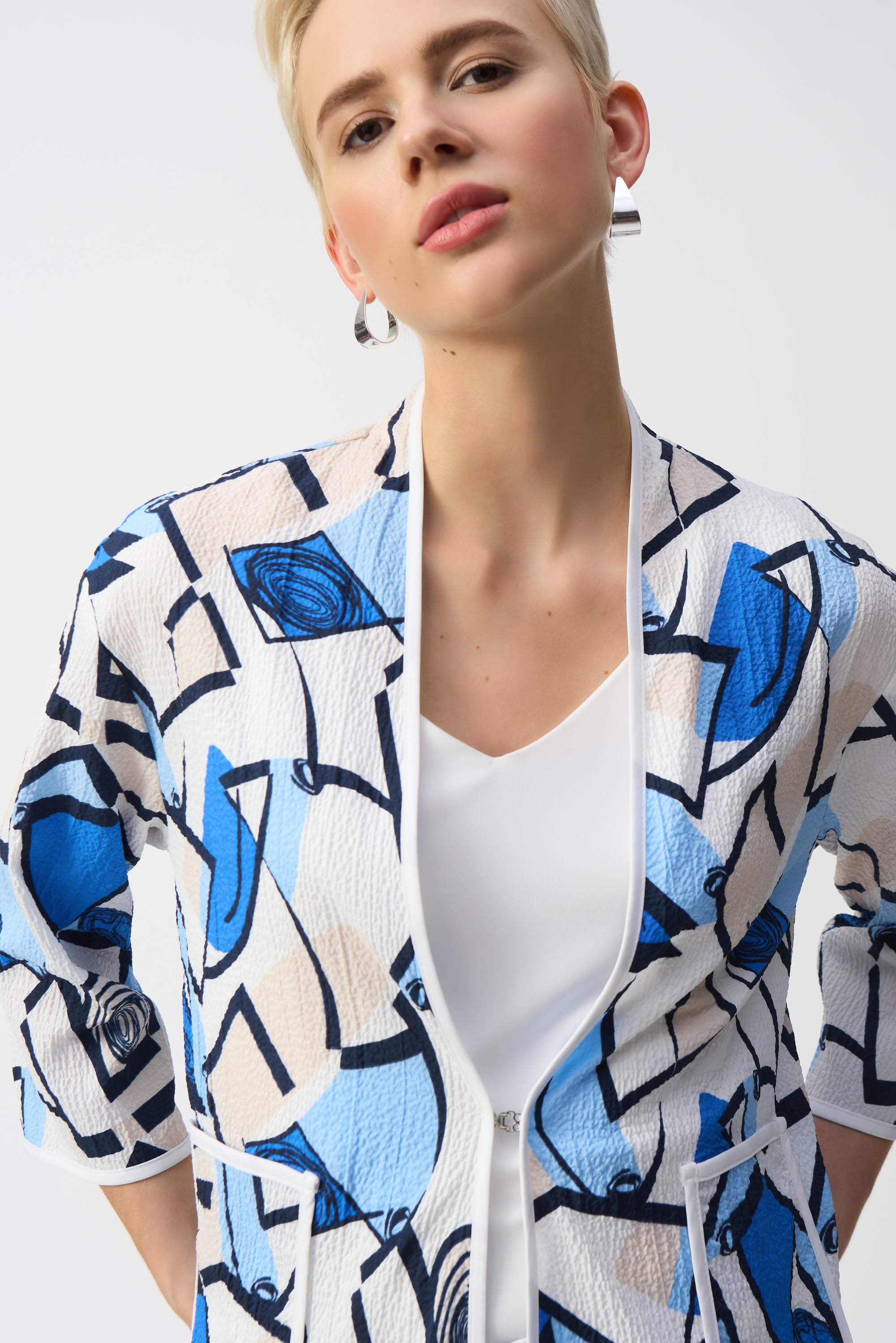 Abstract Print Seersucker Jacket