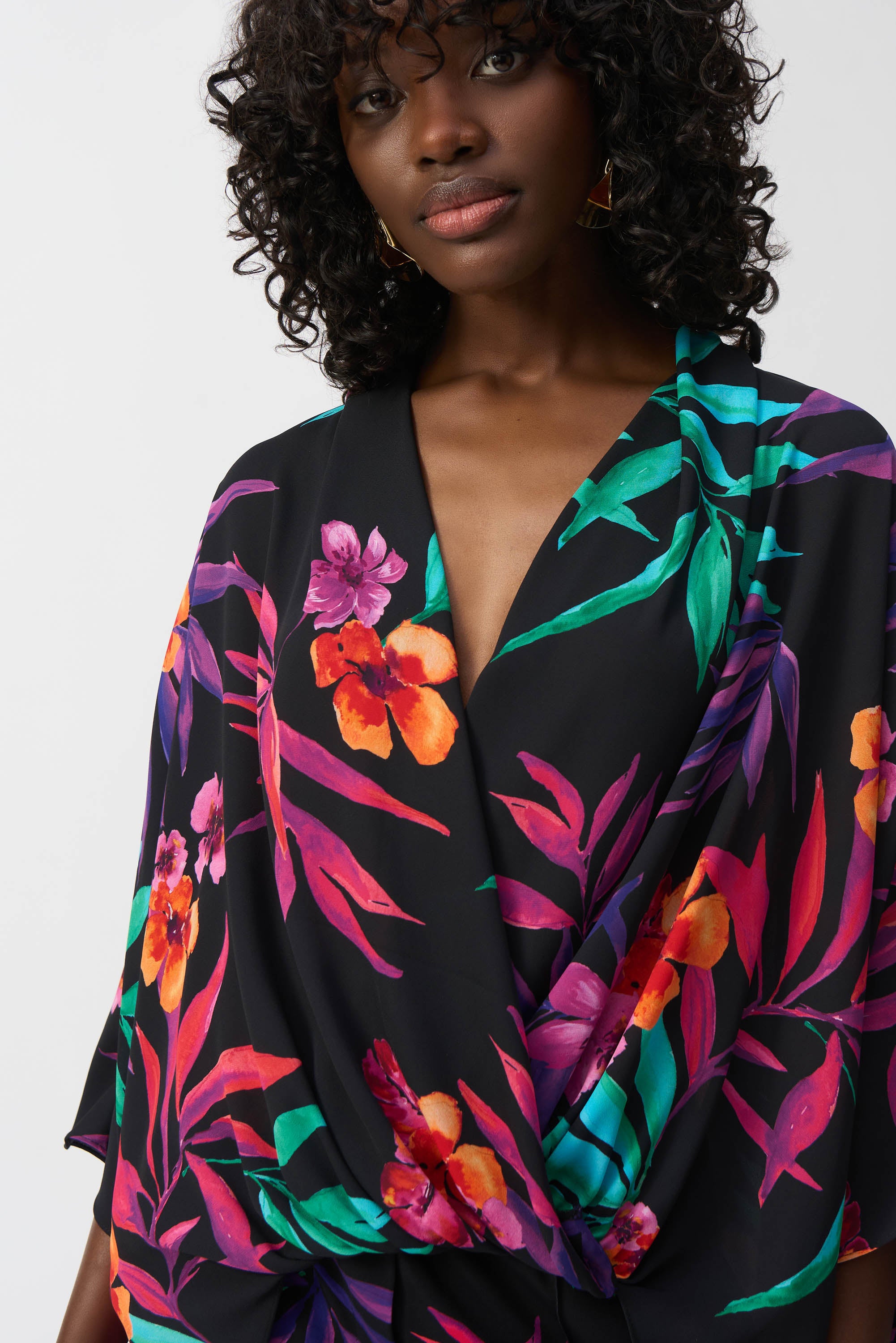 Floral Print Chiffon Wrap Top