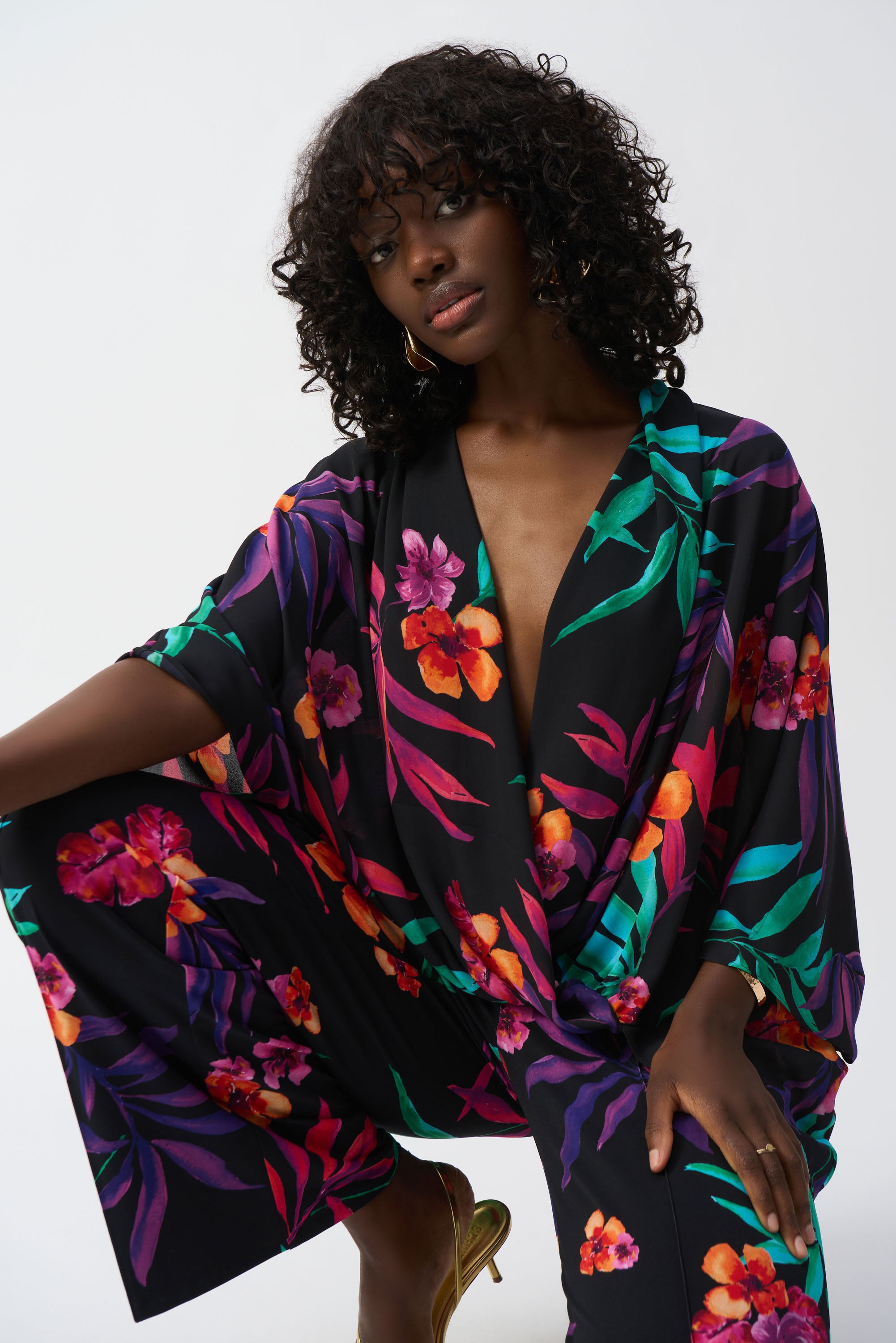 Floral Print Chiffon Wrap Top