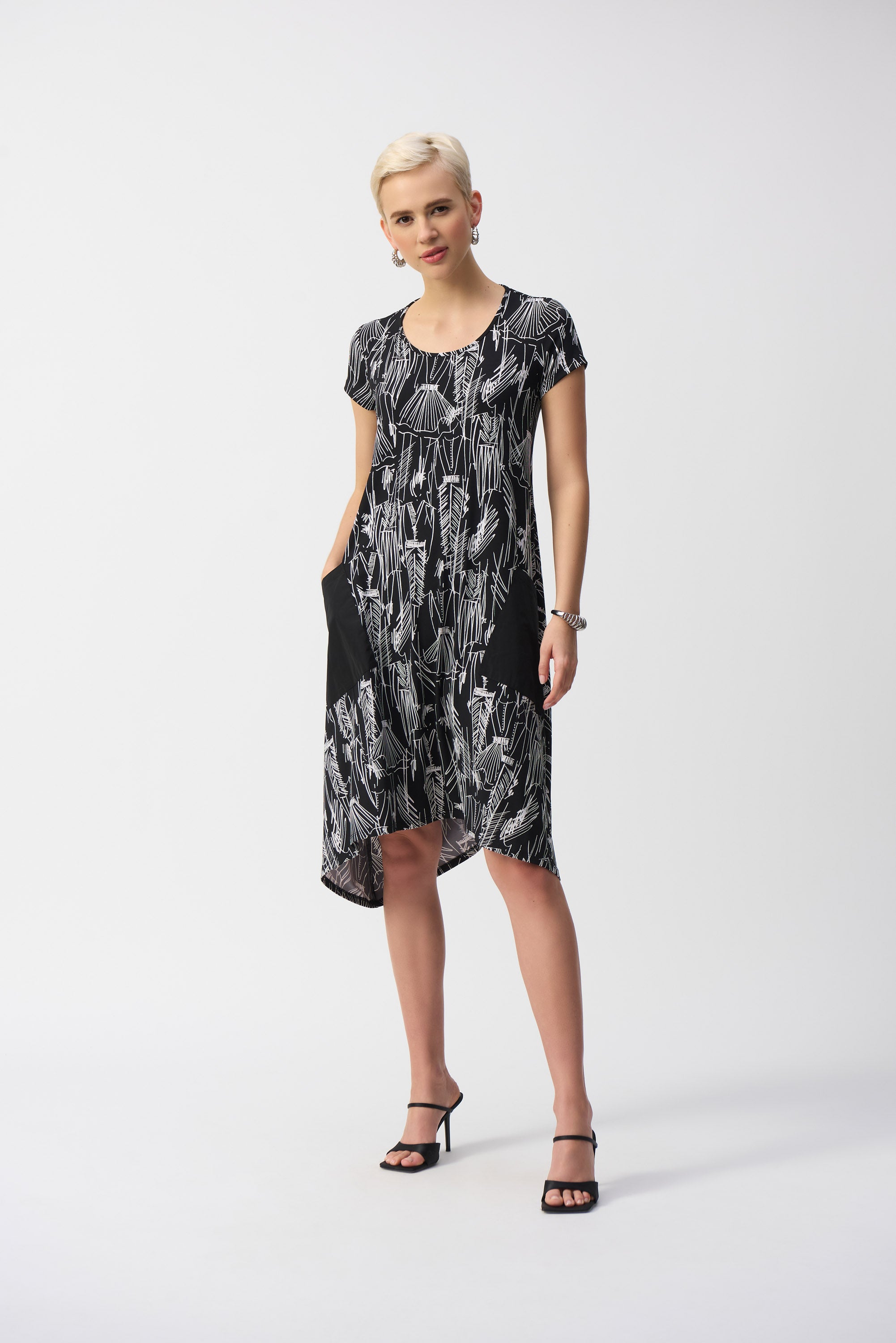 Line Print Cocoon Hem Dress