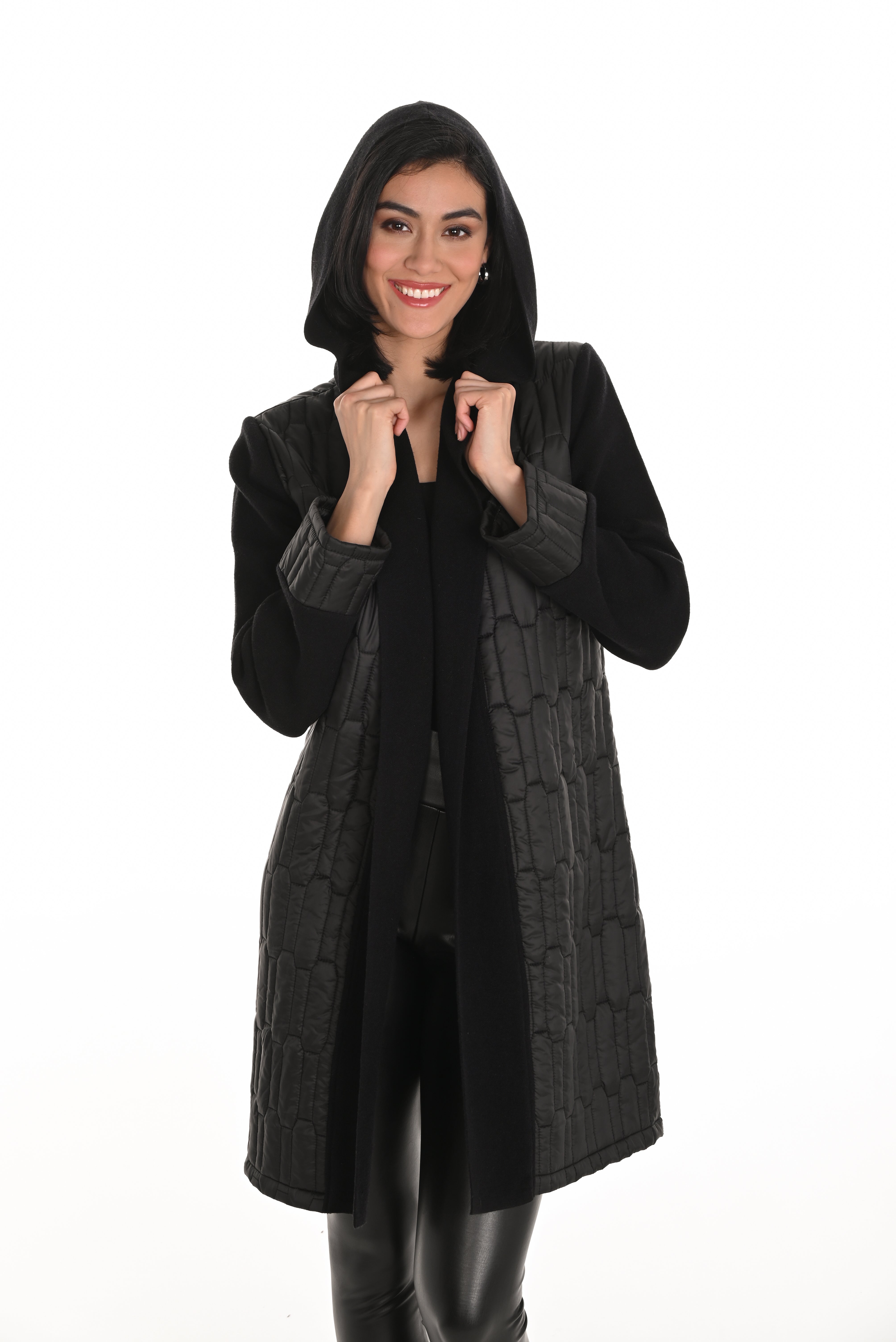 Quilt Coat with Knit Hood