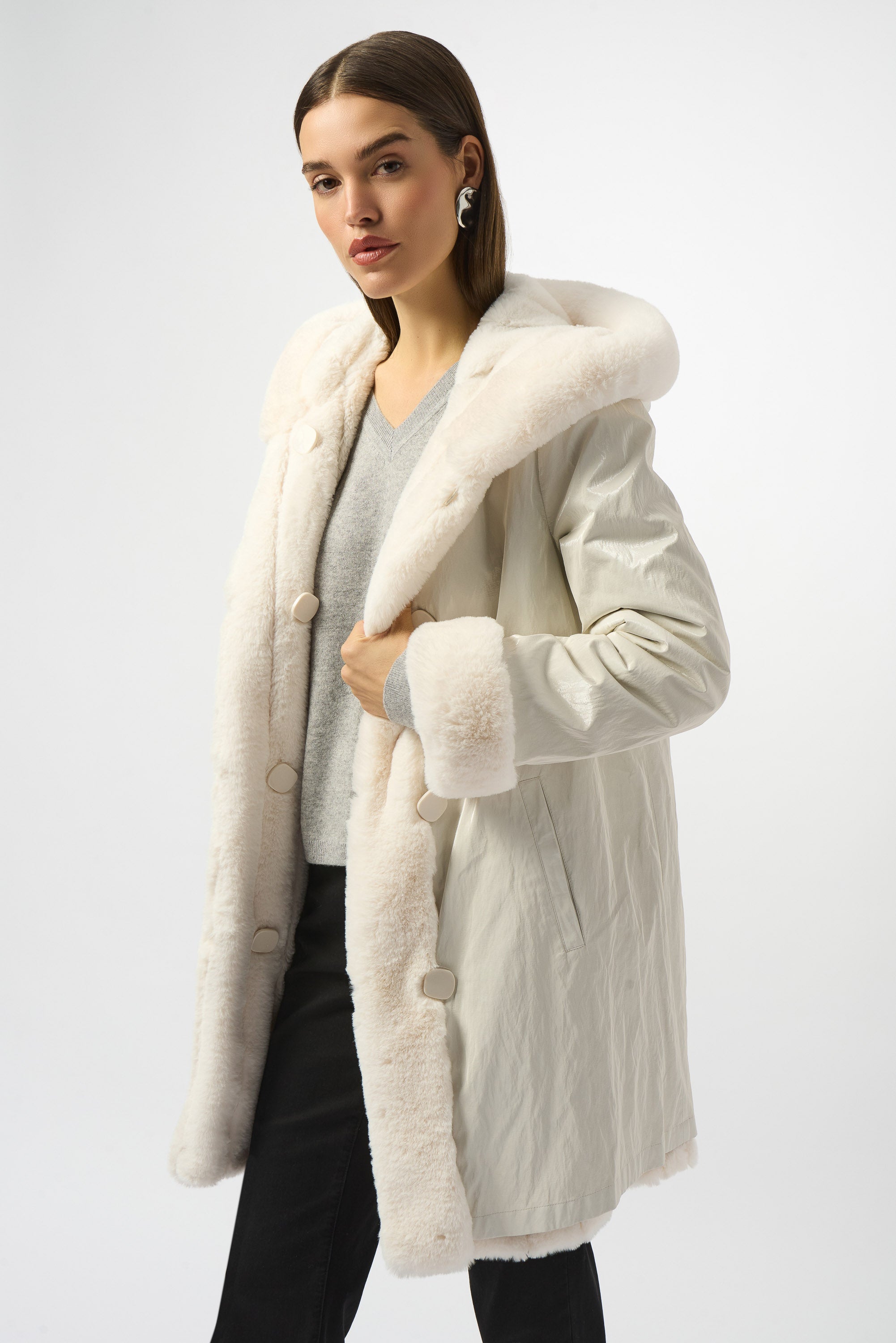 Reversible Faux Fur Hooded Coat