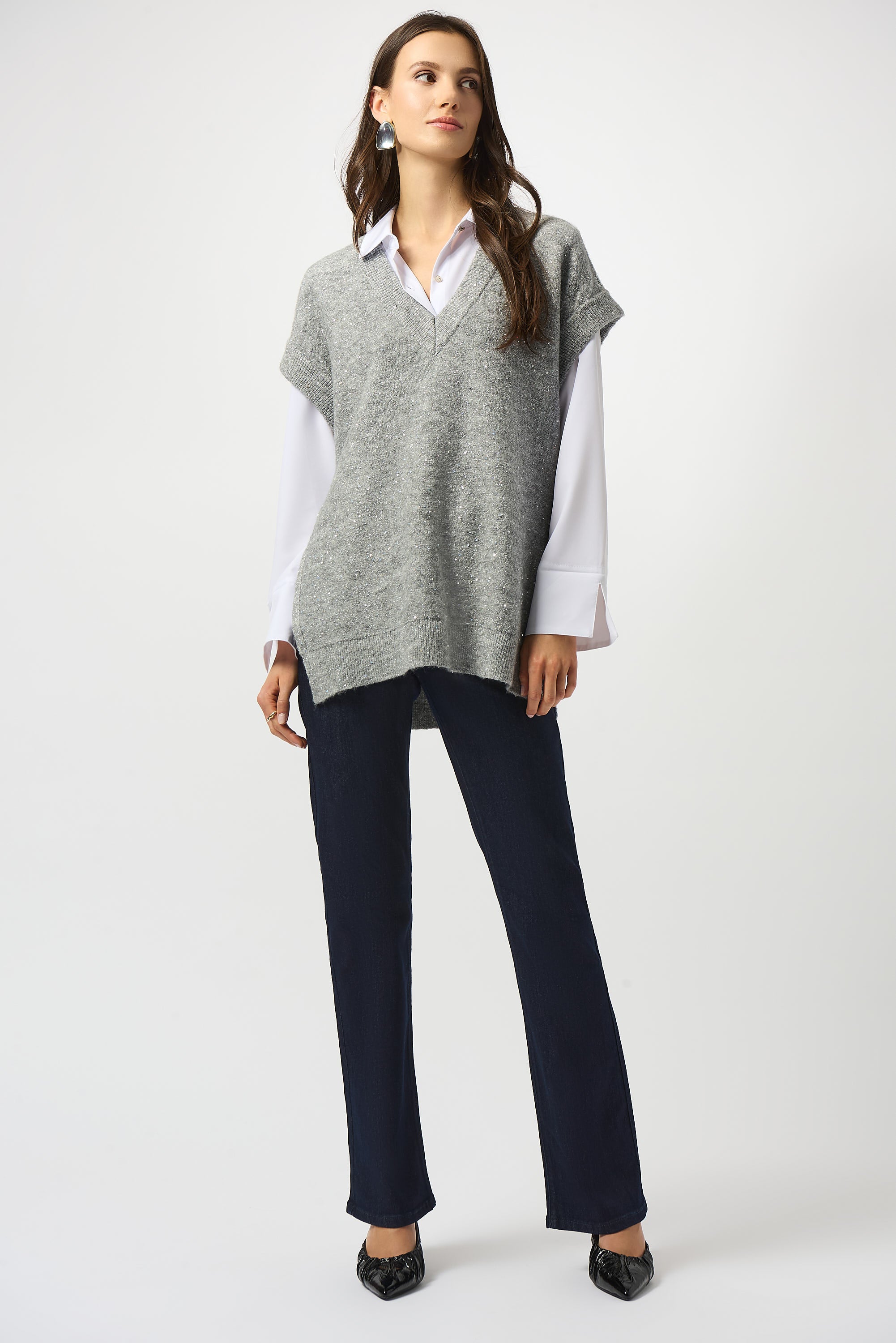 V-Neck Lurex Knit Pullover