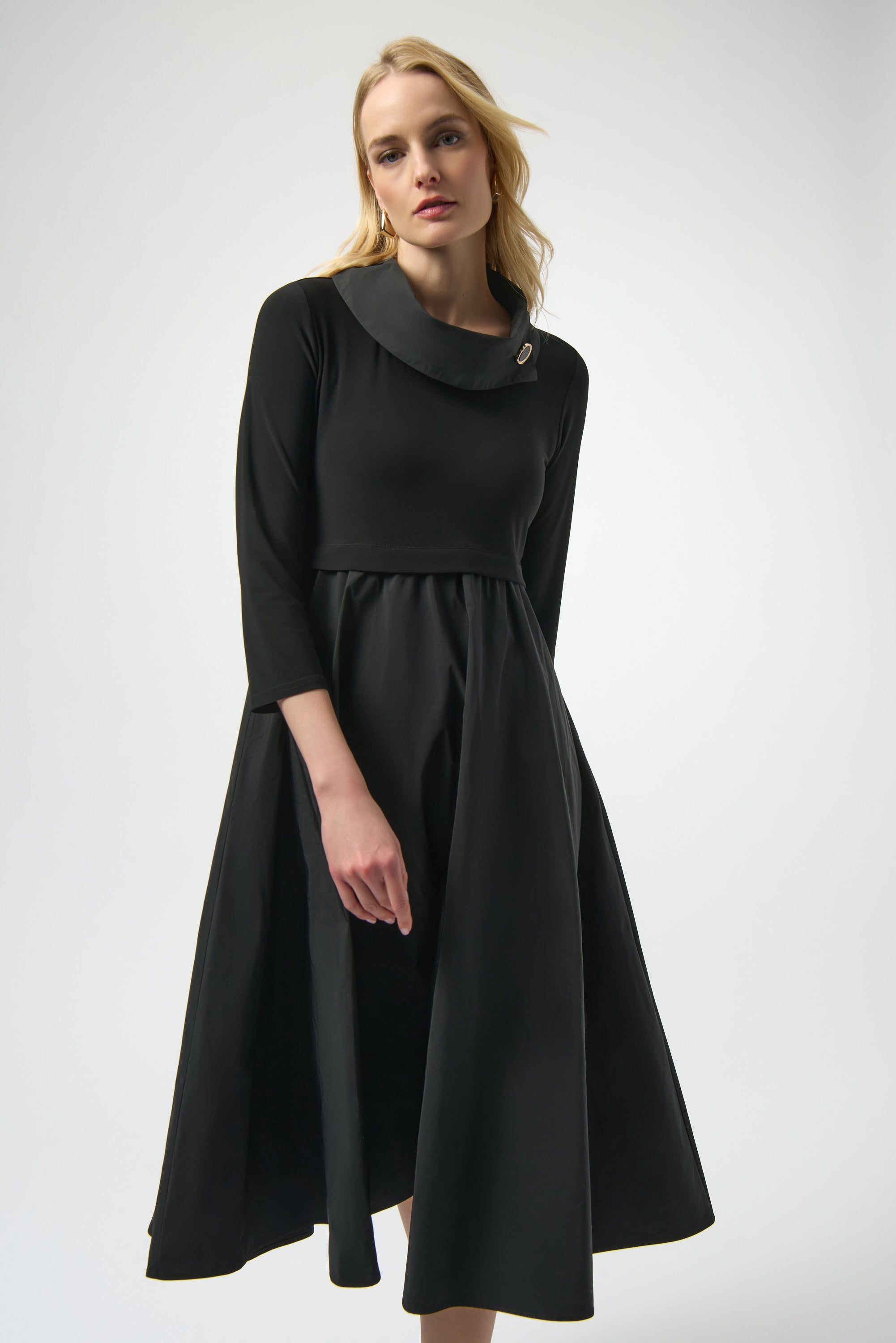 Taffeta Cowl Neck Midi Dress