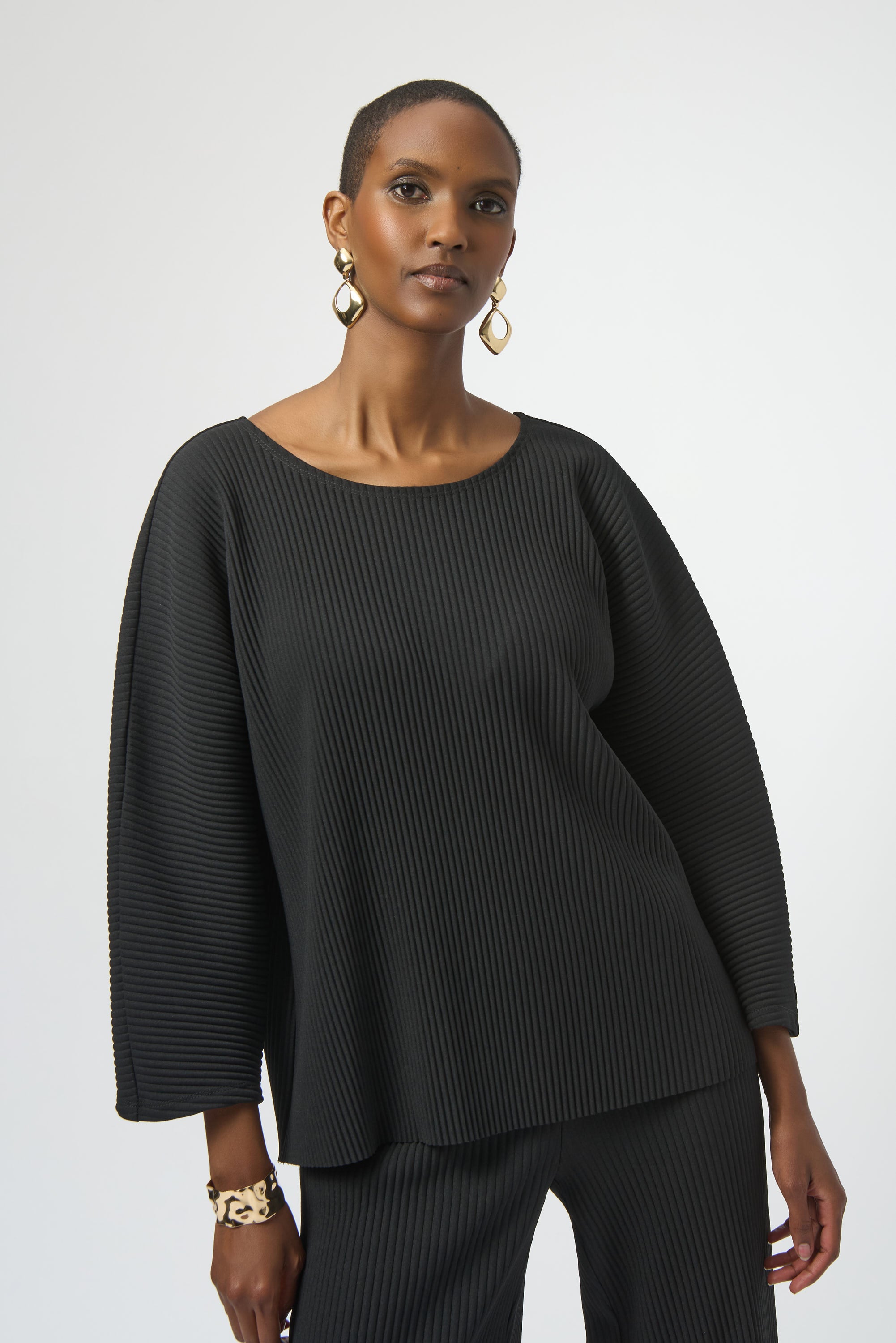 Accordion Pleat Scoop Neck Top