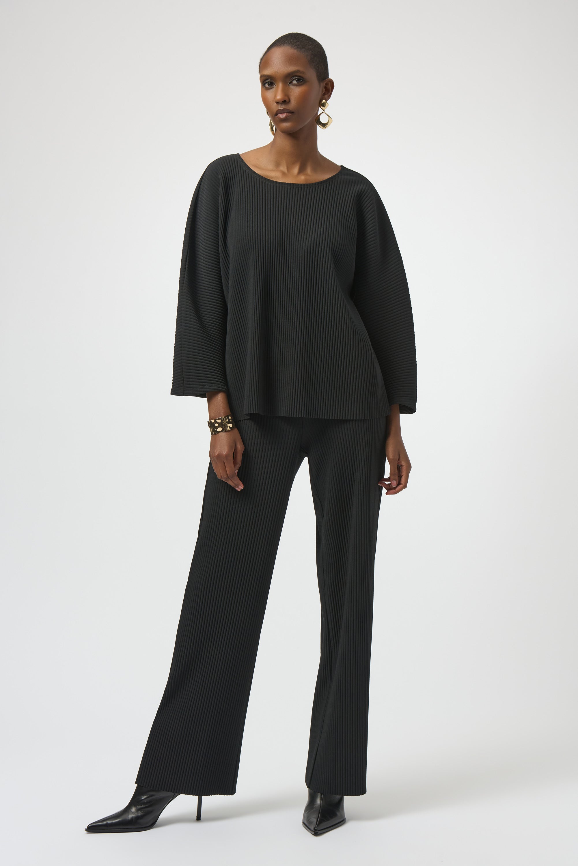 Accordion Pleat Scoop Neck Top