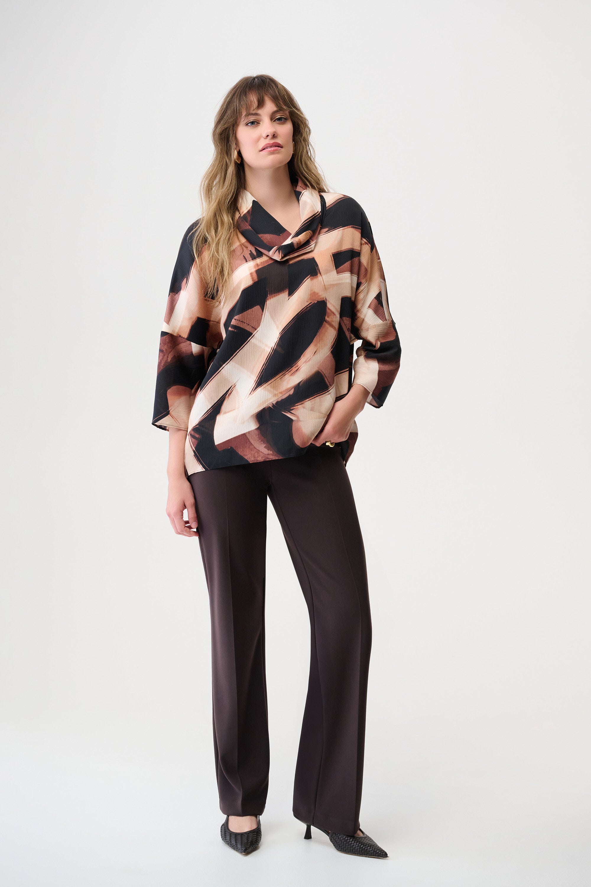 Abstract Print Cowl Neck Top