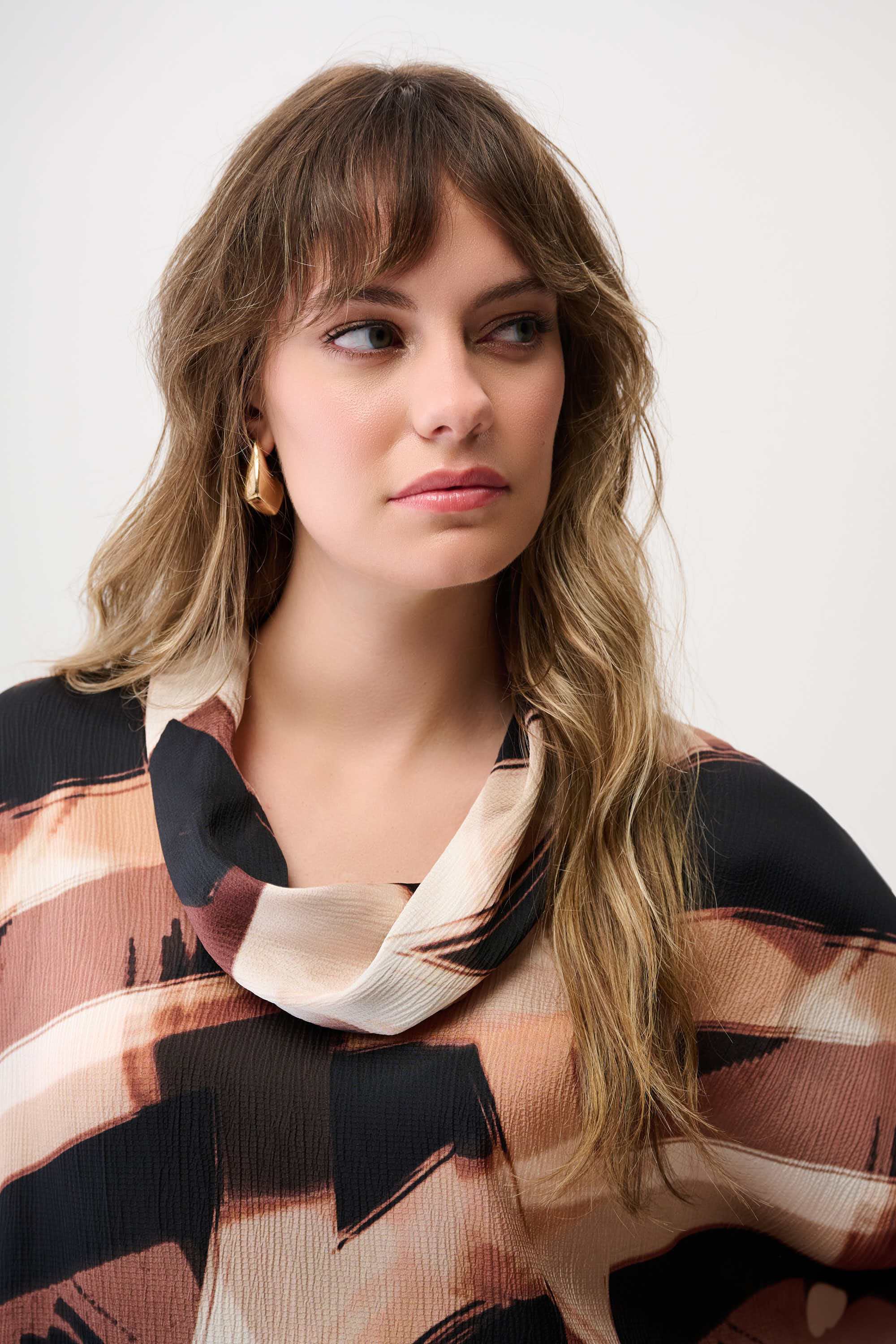 Abstract Print Cowl Neck Top