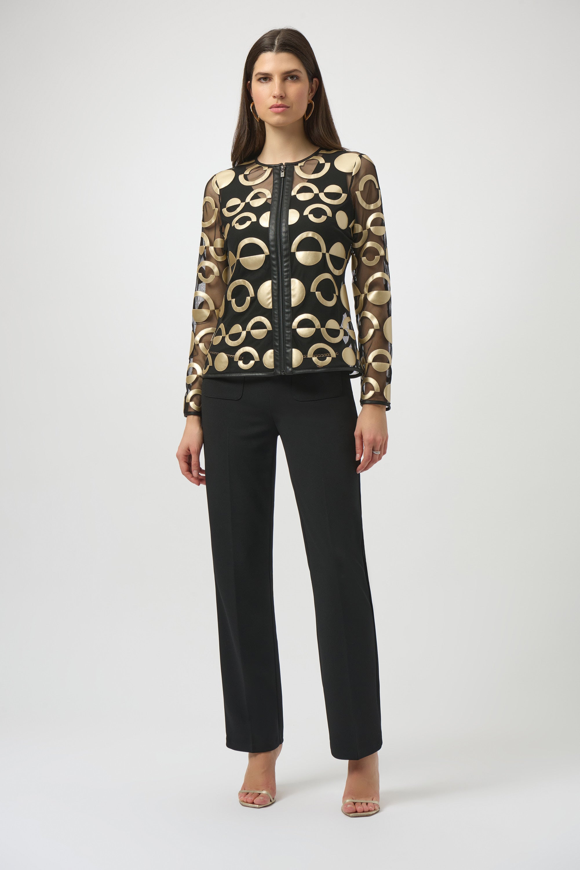 Faux Leather Metallic Mesh Jacket