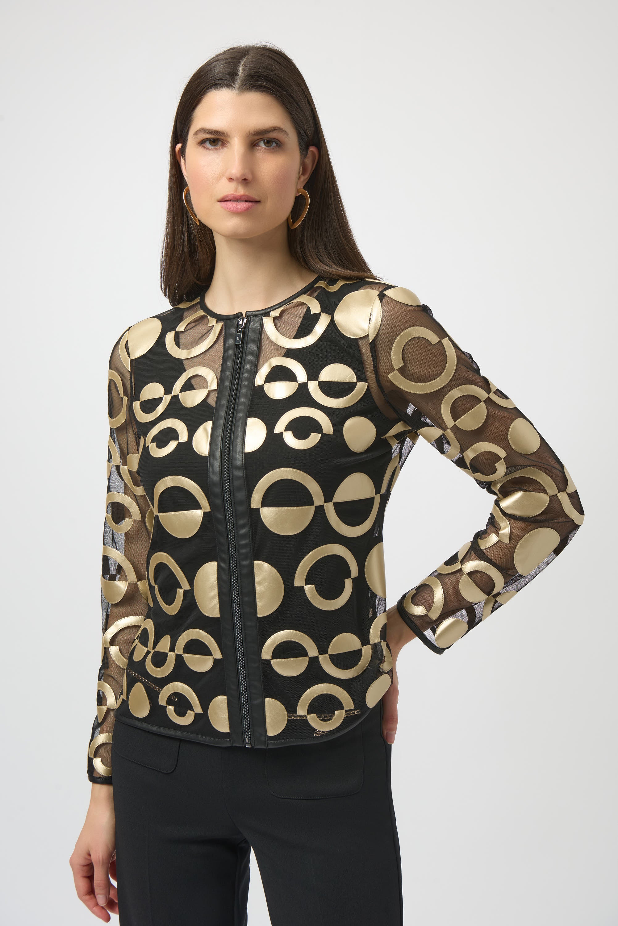 Faux Leather Metallic Mesh Jacket