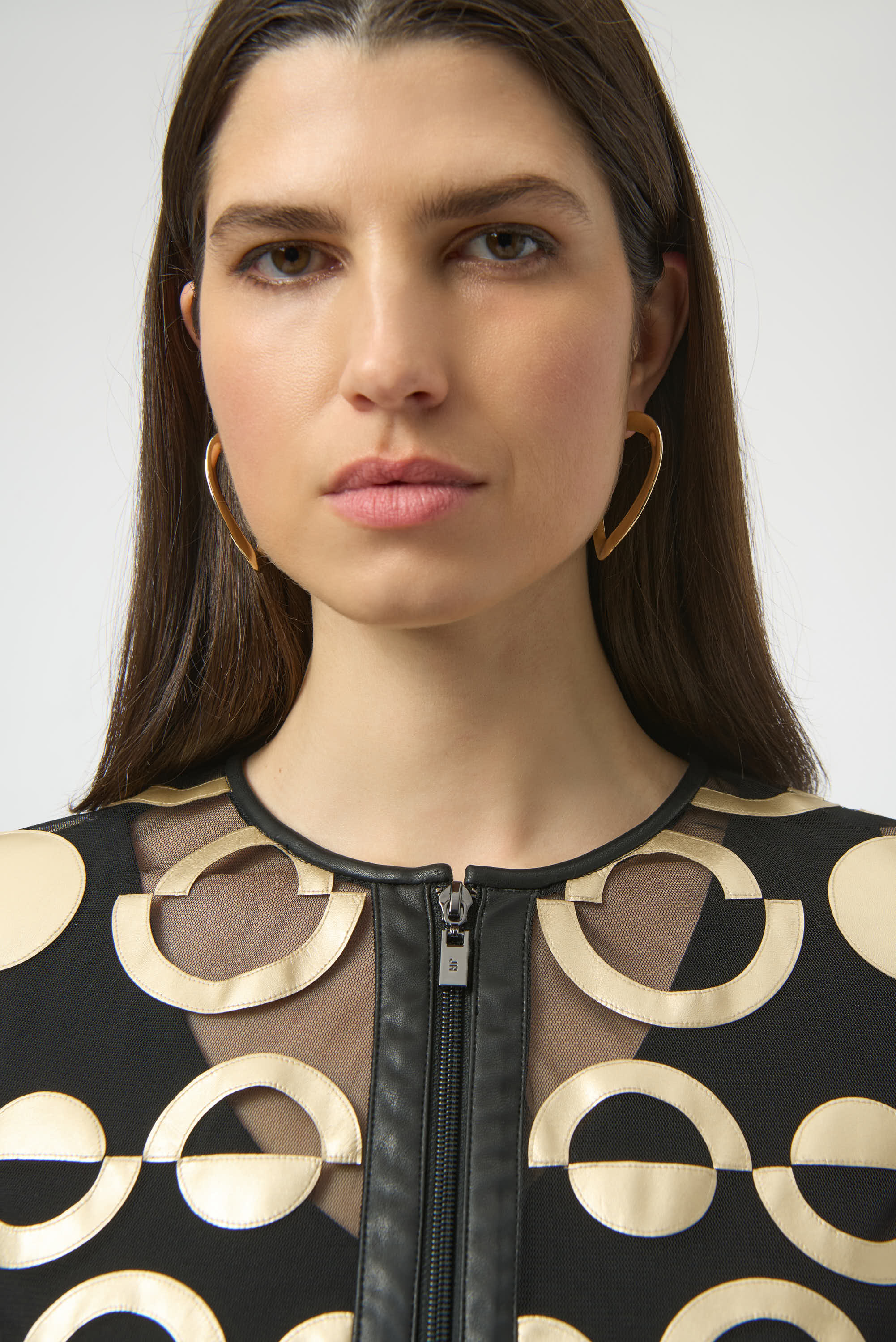Faux Leather Metallic Mesh Jacket