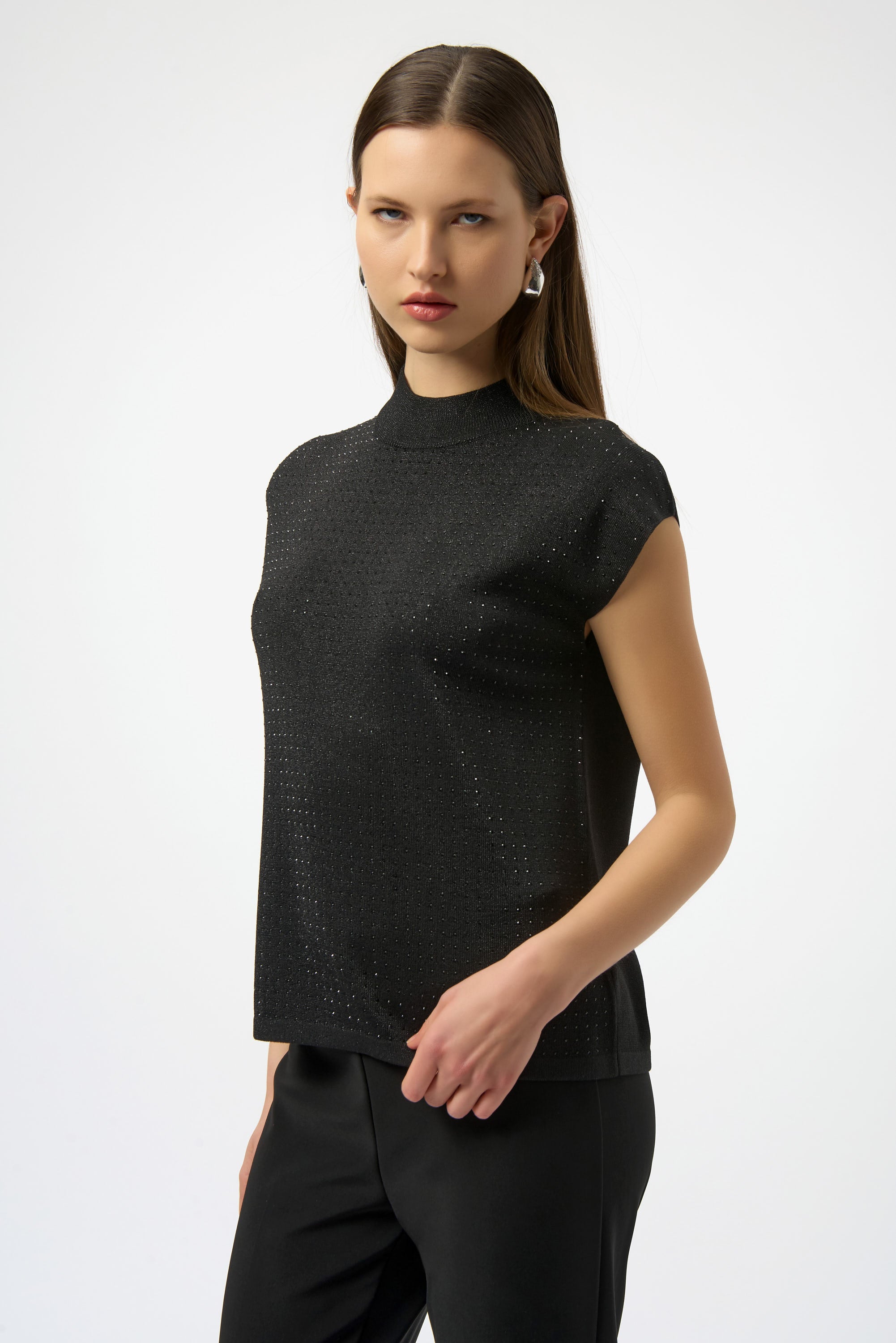 Lurex Knit Mock Neck Top