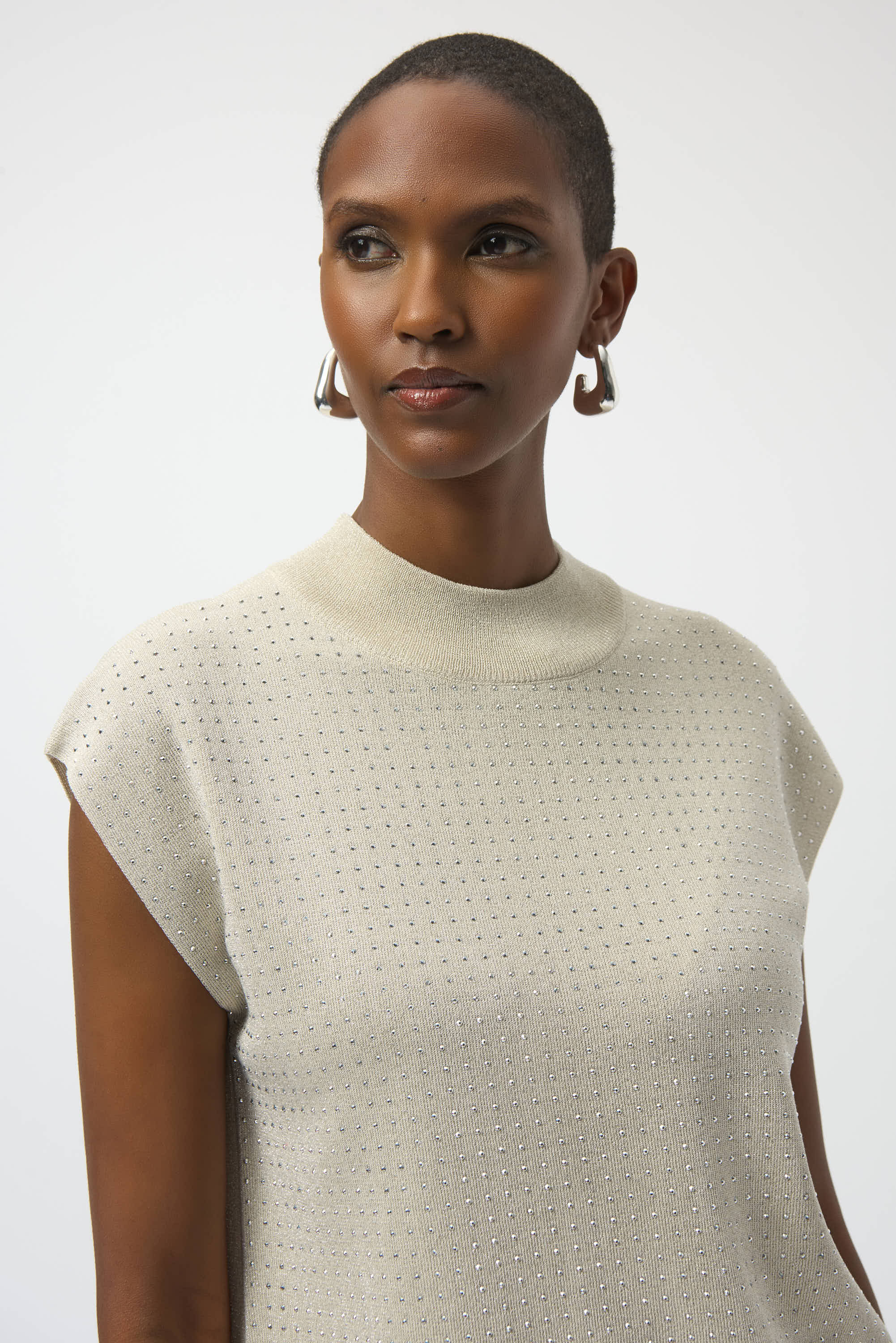 Lurex Knit Mock Neck Top