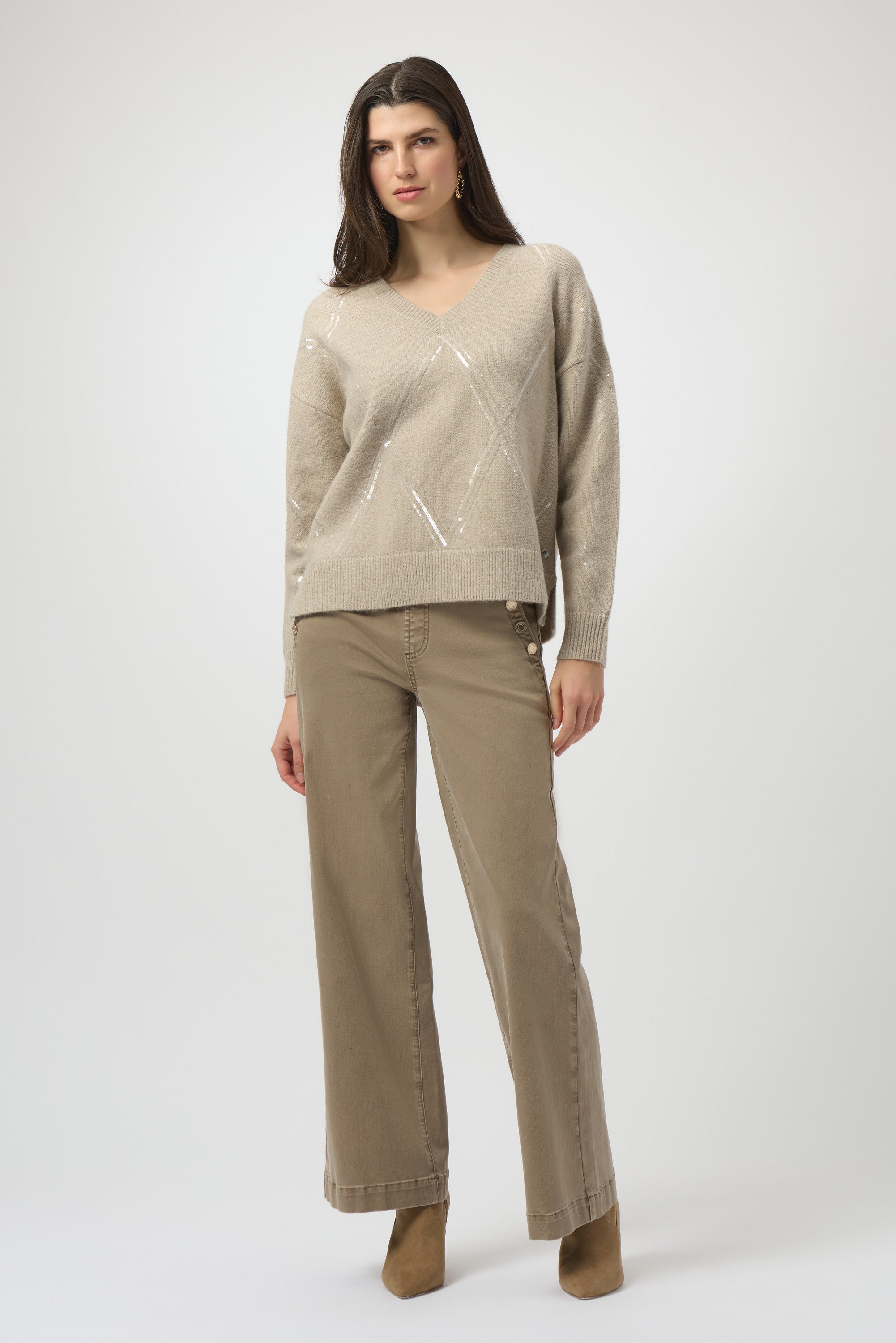 V-neck Sequin Trim Pullover