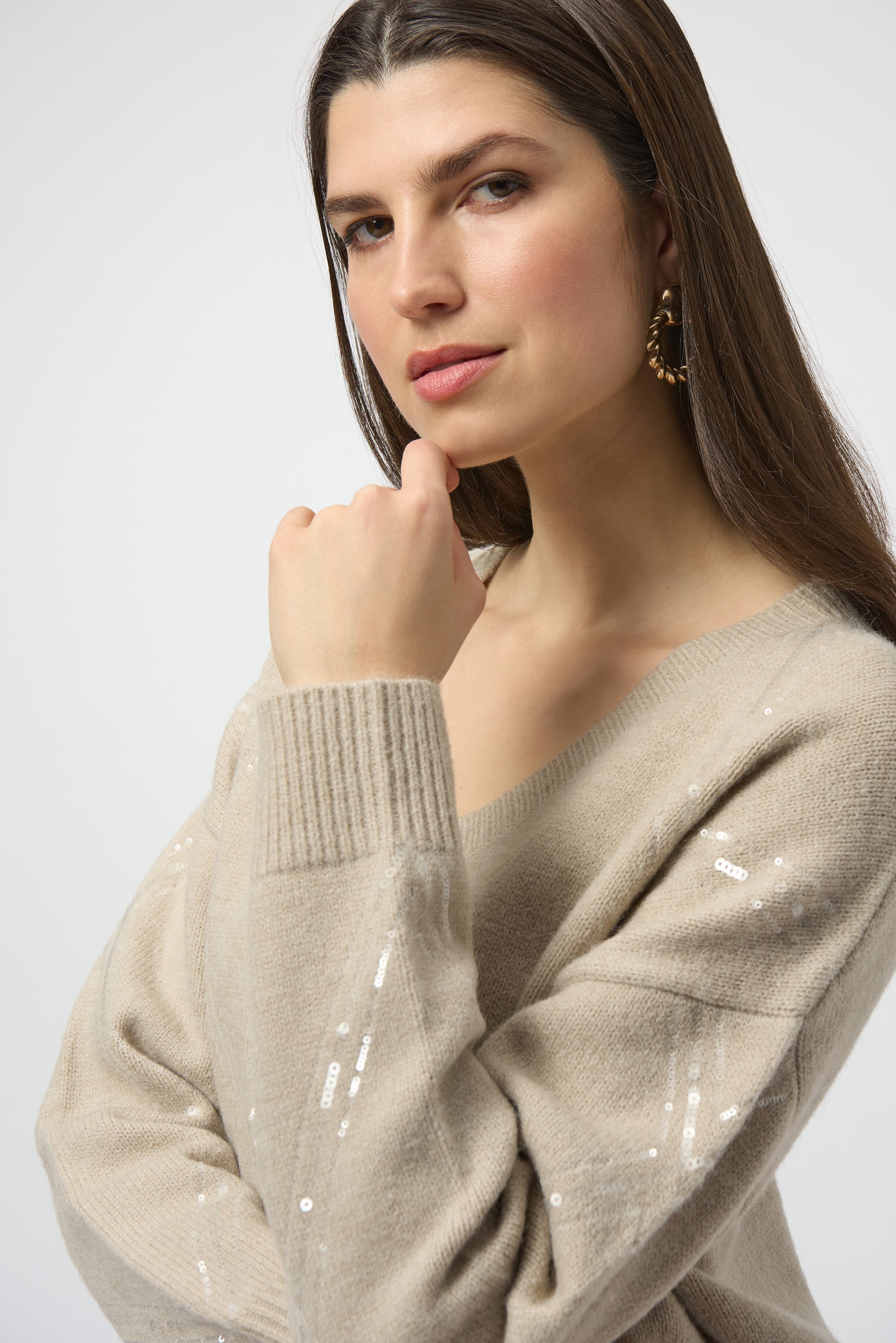 V-neck Sequin Trim Pullover