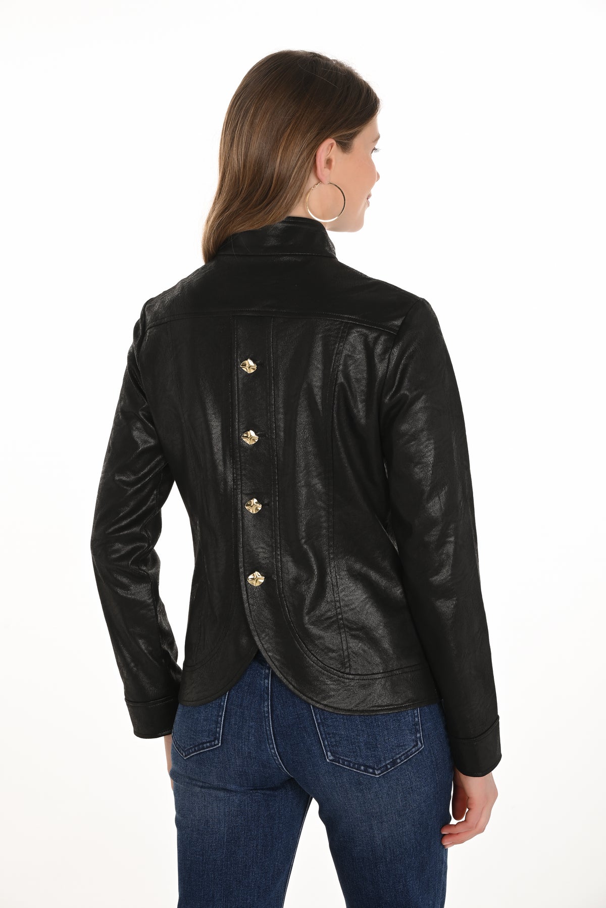 Faux Leather Button Front Jacket | Bellissima West