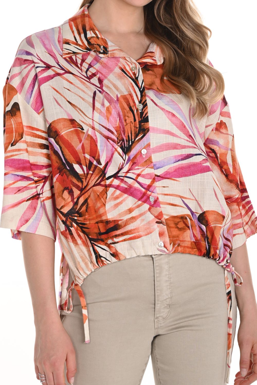 Leaf Print Drawstring Shirt