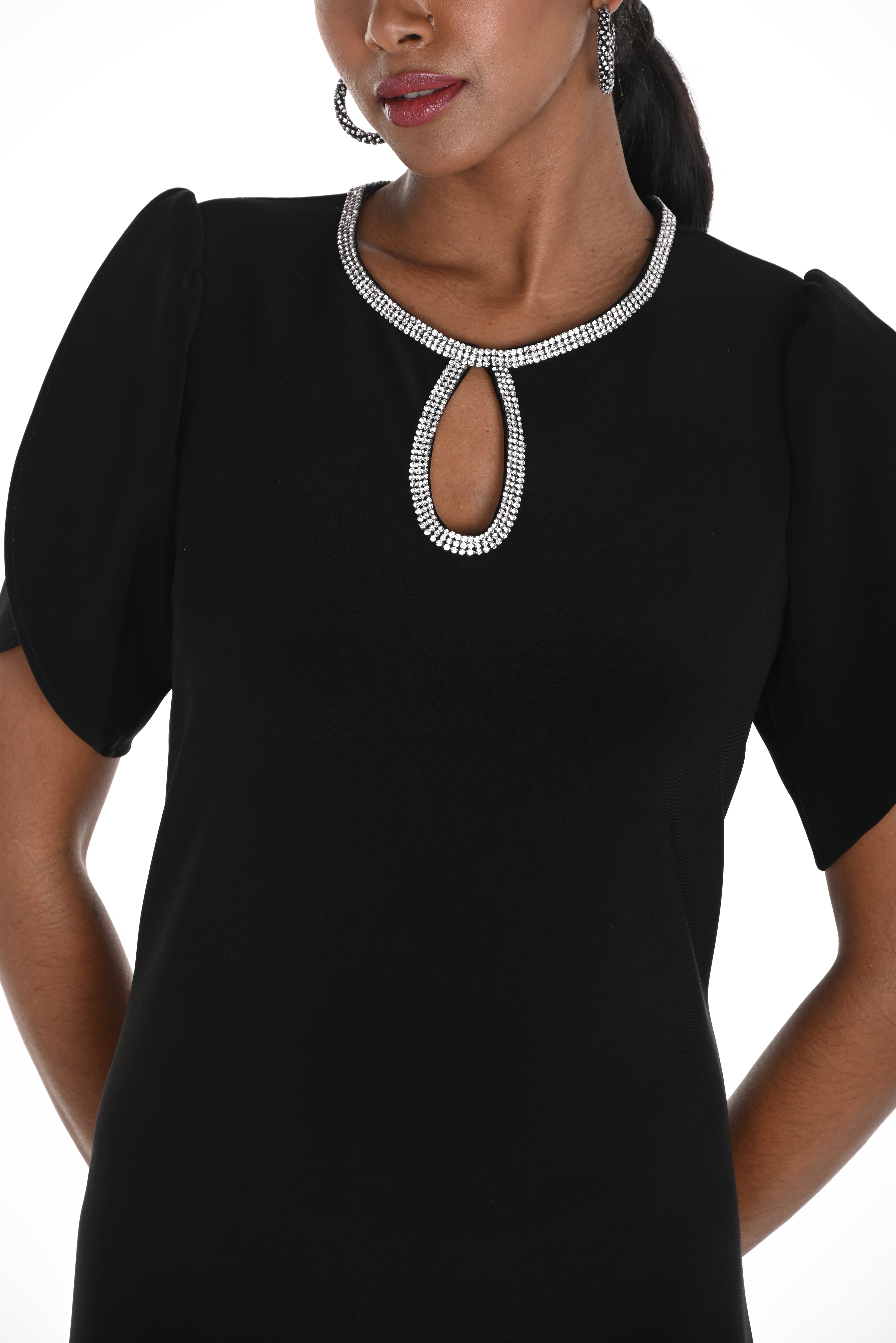 Rhinestone Keyhole Short Sleeve Dress