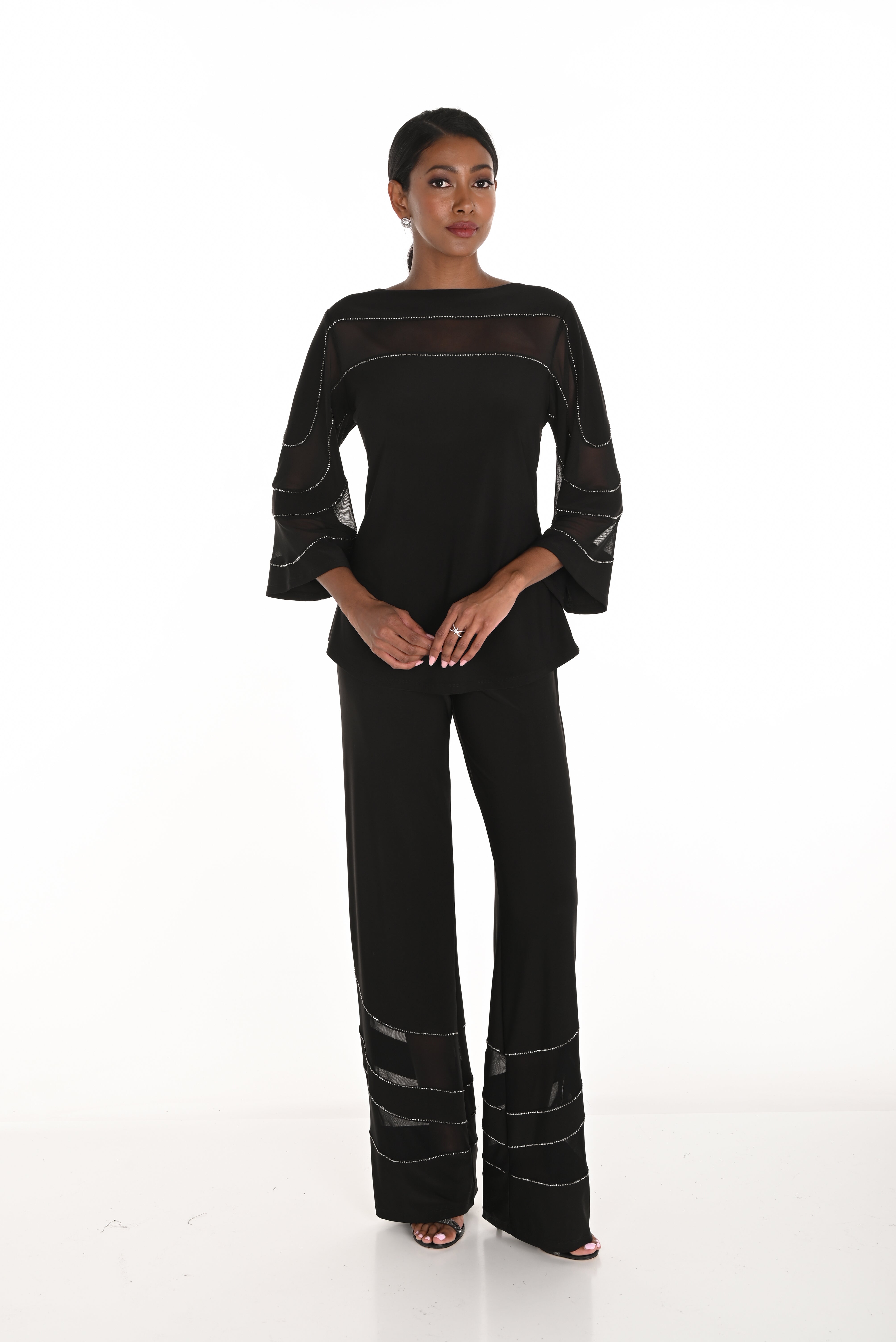 Stud Trim Wide Leg Pant