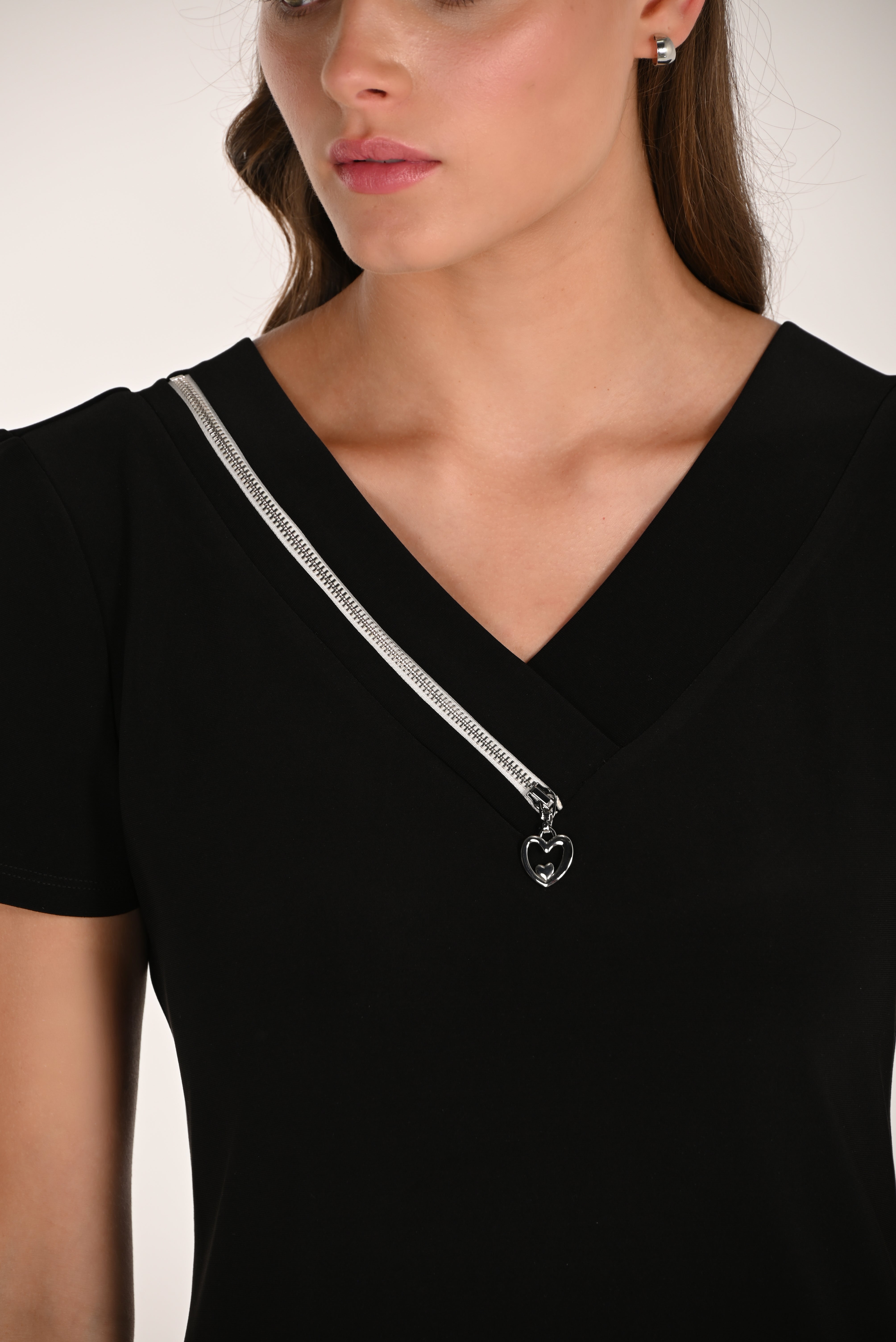 V-neck Zipper Trim Sheath