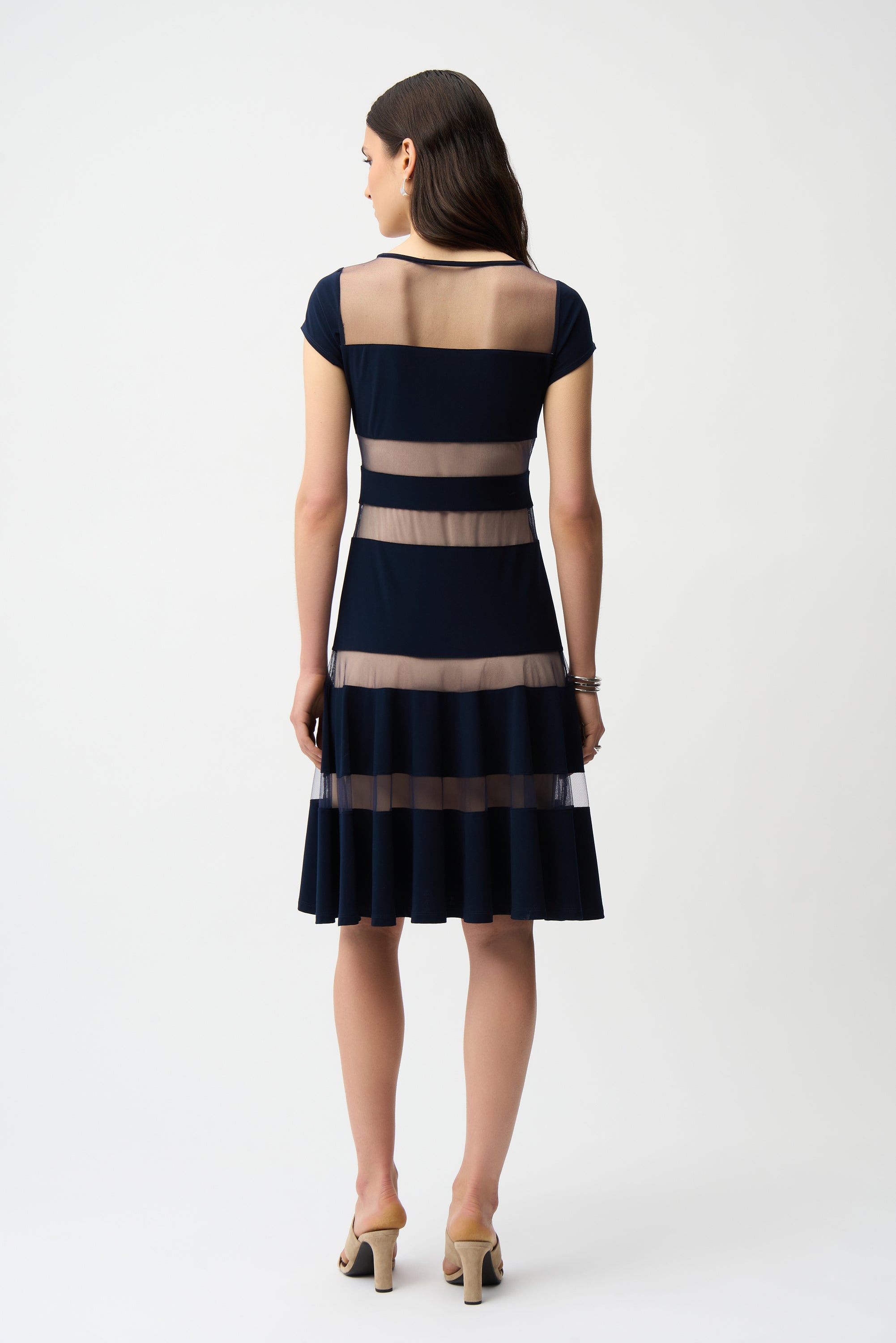 Stripe Panel Flared Knee Length Dress